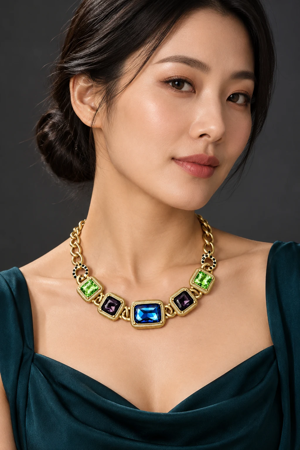 The Blanche Sonnet Necklace worn on a model — AI-generated styling preview