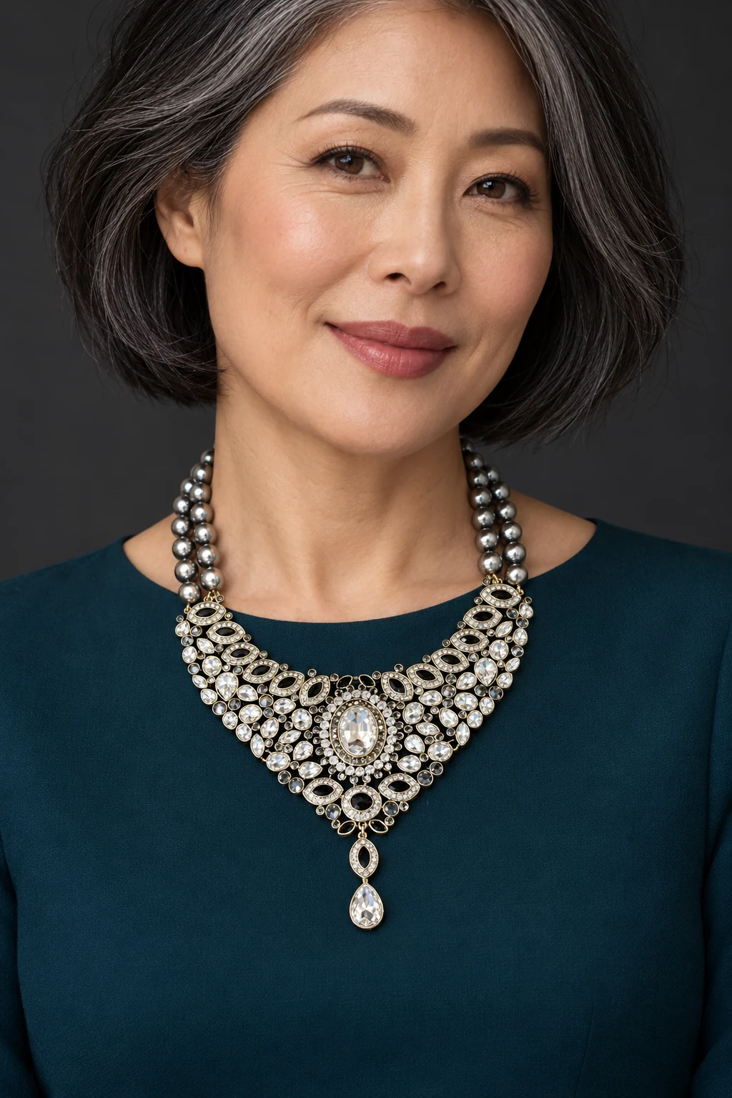 The Claire Jardin Grey Necklace worn on a model — AI-generated styling preview