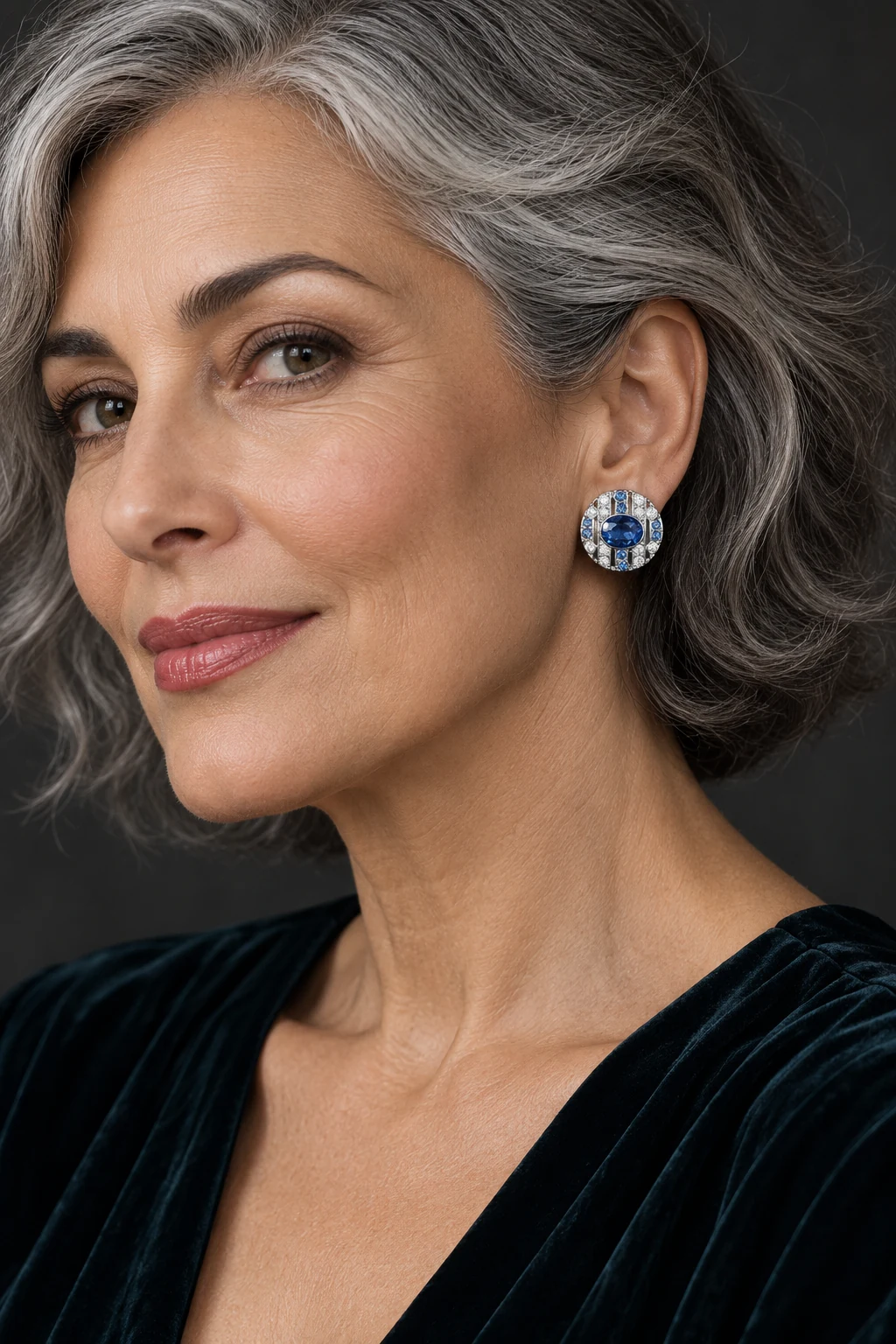 The Mirabelle Nocturne Earrings worn on a model — AI-generated styling preview