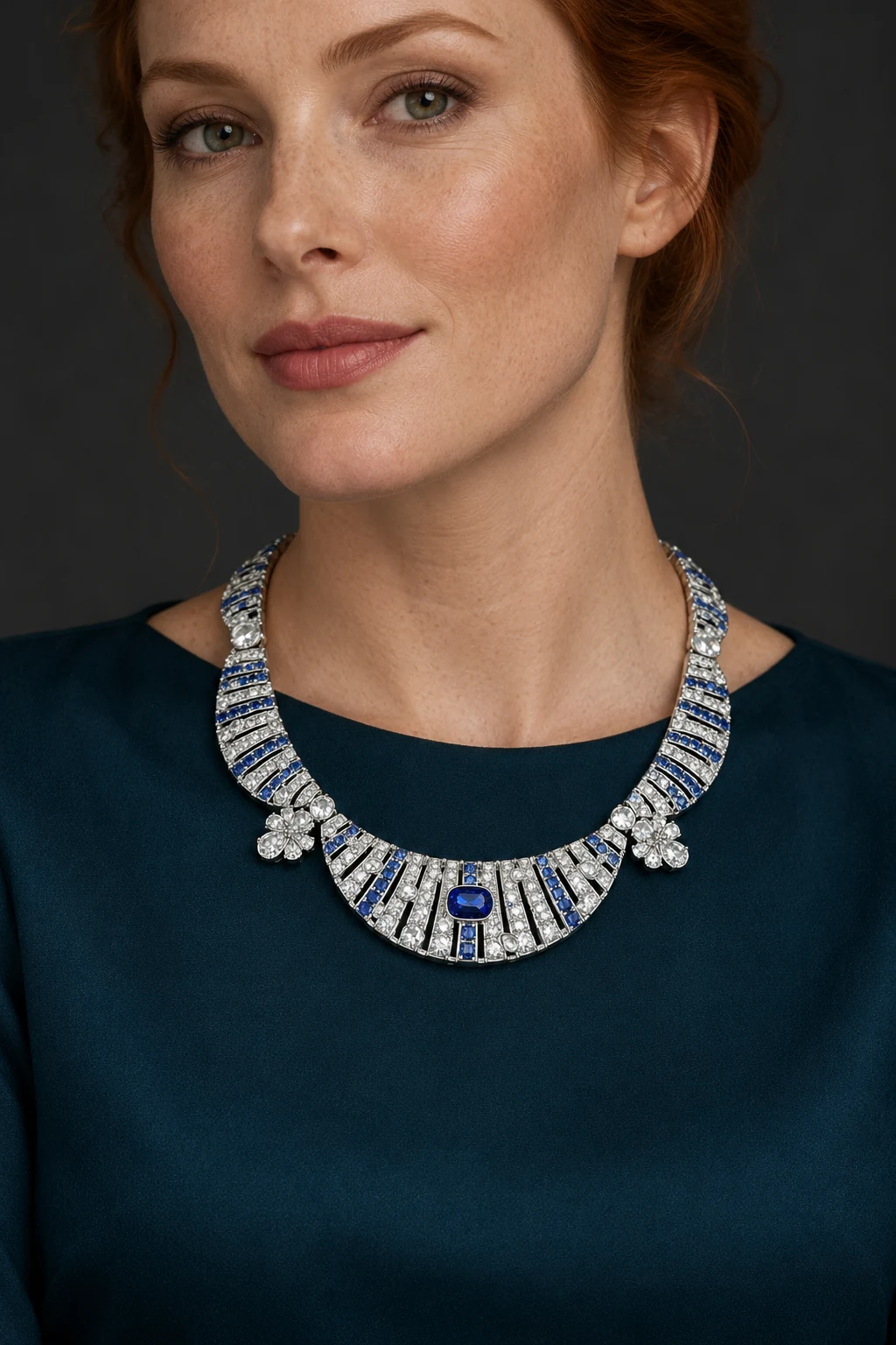 The Mirabelle Nocturne Necklace worn on a model — AI-generated styling preview