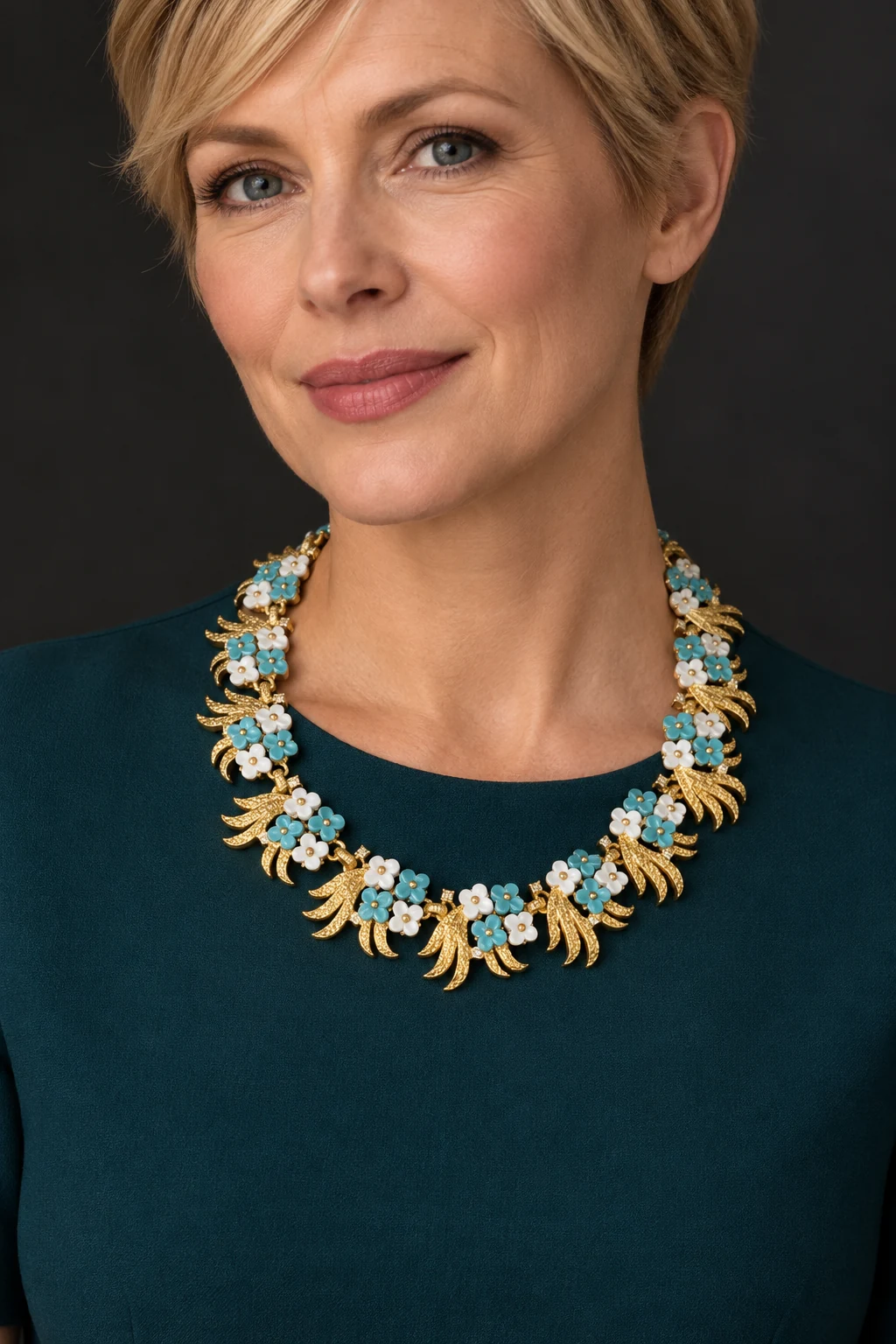 The Alice Poème Necklace worn on a model — AI-generated styling preview