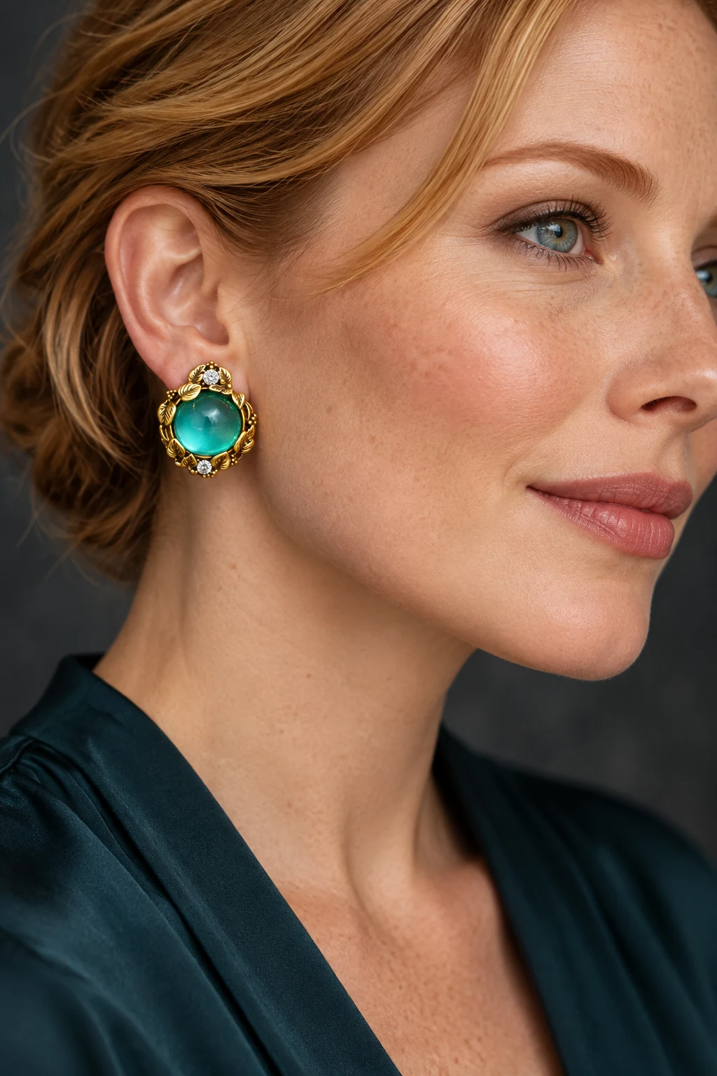 The Gabrielle Waltz Green Earrings worn on a model — AI-generated styling preview