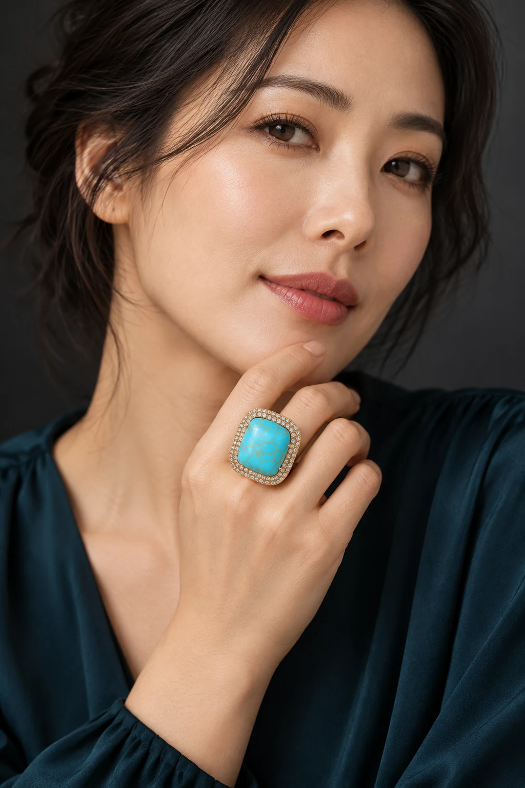 The Ambre Sonata Ring worn on a model — AI-generated styling preview