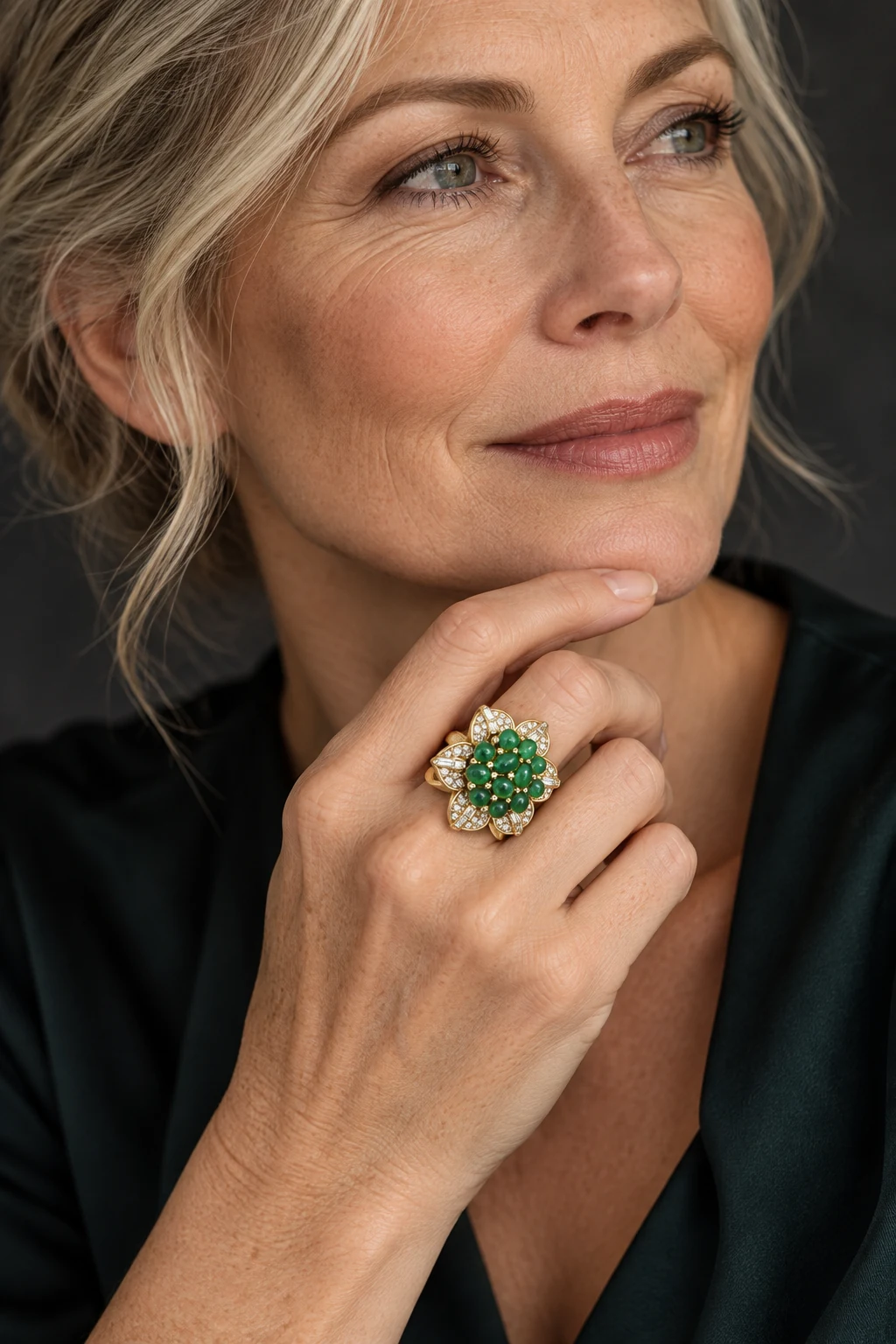 The Suzanne Reverie Ring worn on a model — AI-generated styling preview