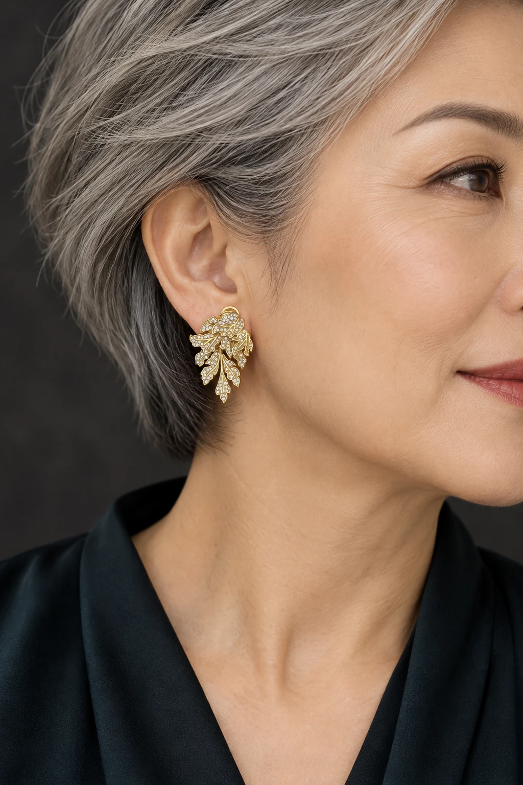 The Geneviève Rhapsody Earrings worn on a model — AI-generated styling preview
