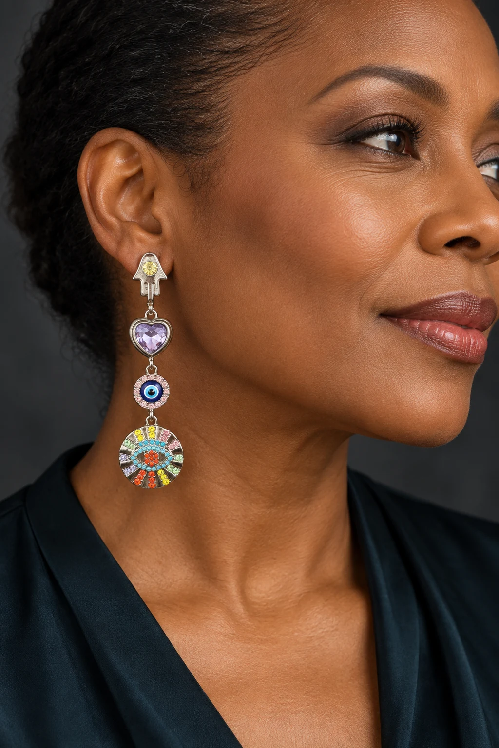The Léonie Romance Earrings worn on a model — AI-generated styling preview
