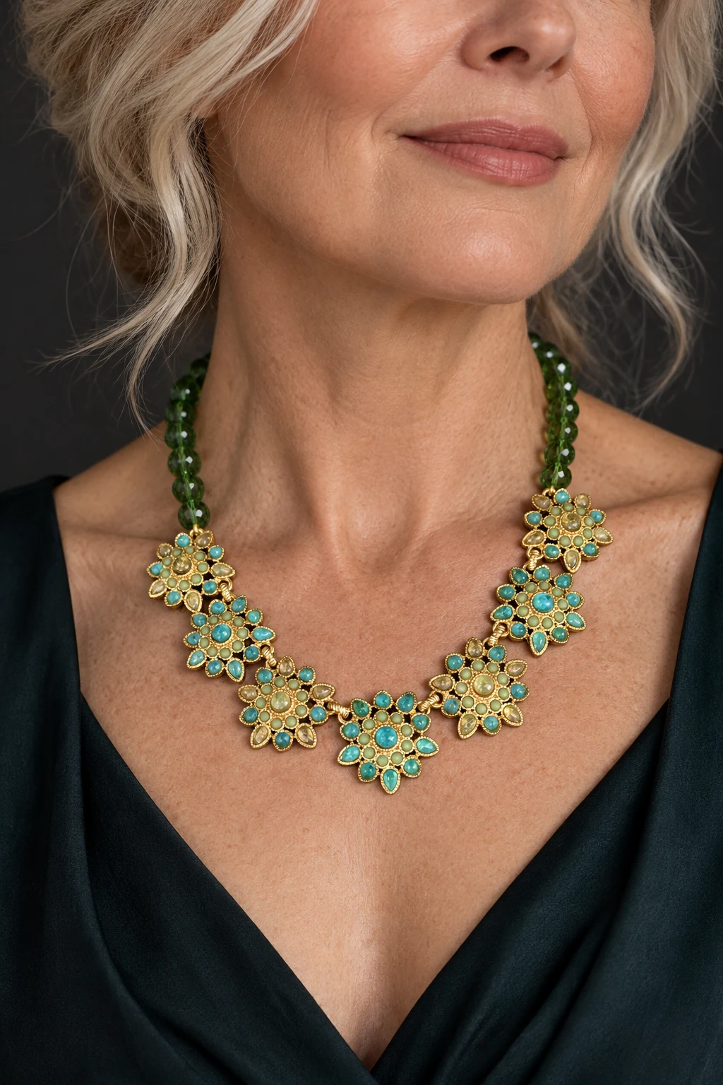 The Marie Fable Necklace worn on a model — AI-generated styling preview