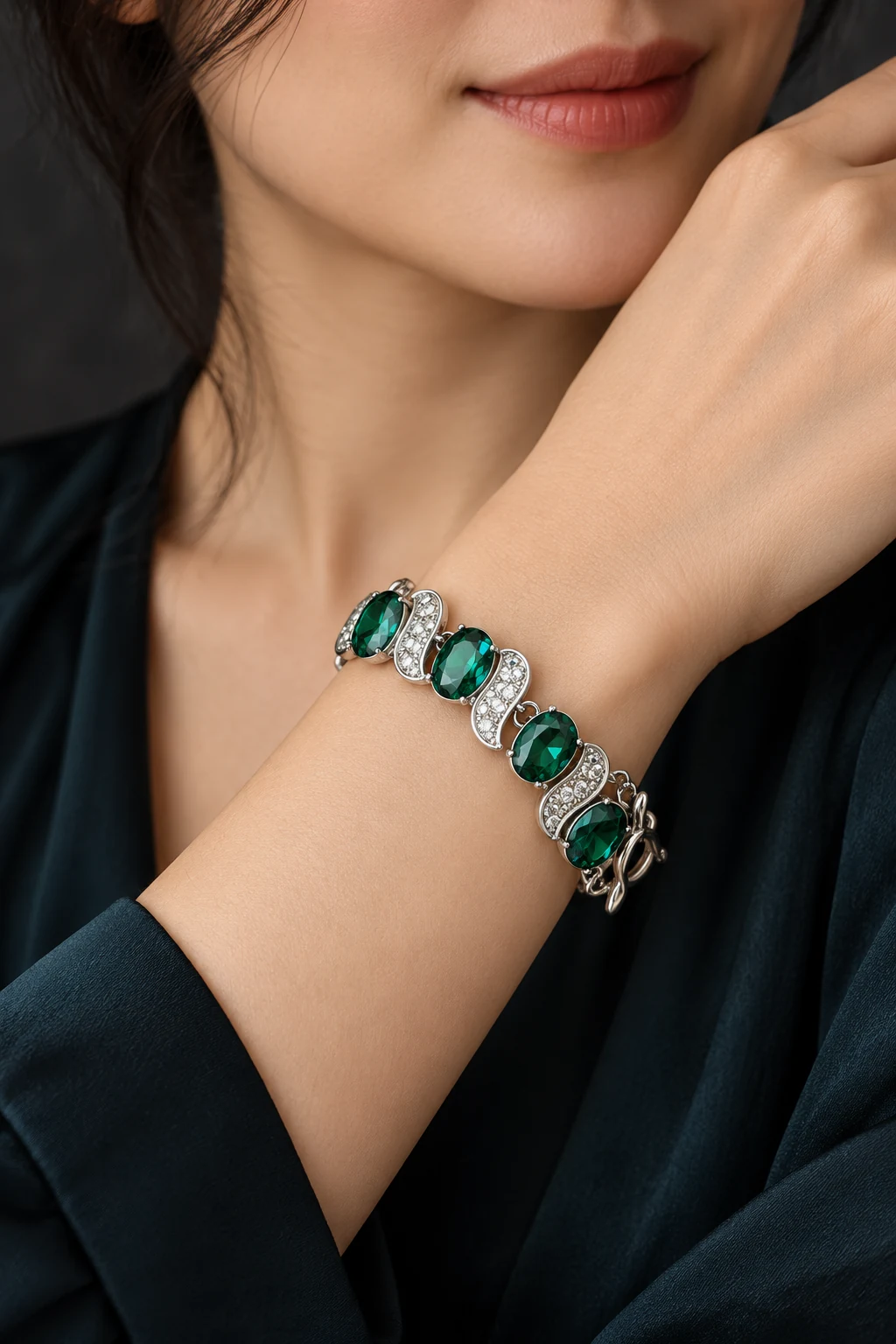 The Evening Rose Bracelet worn on a model — AI-generated styling preview