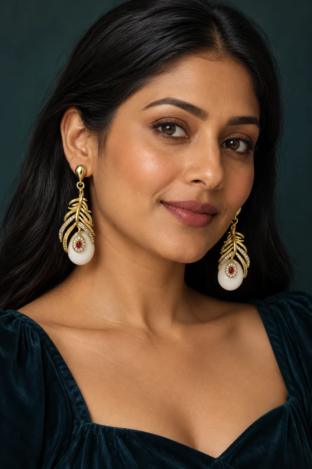 The Francine Jardin White Earrings worn on a model — AI-generated styling preview