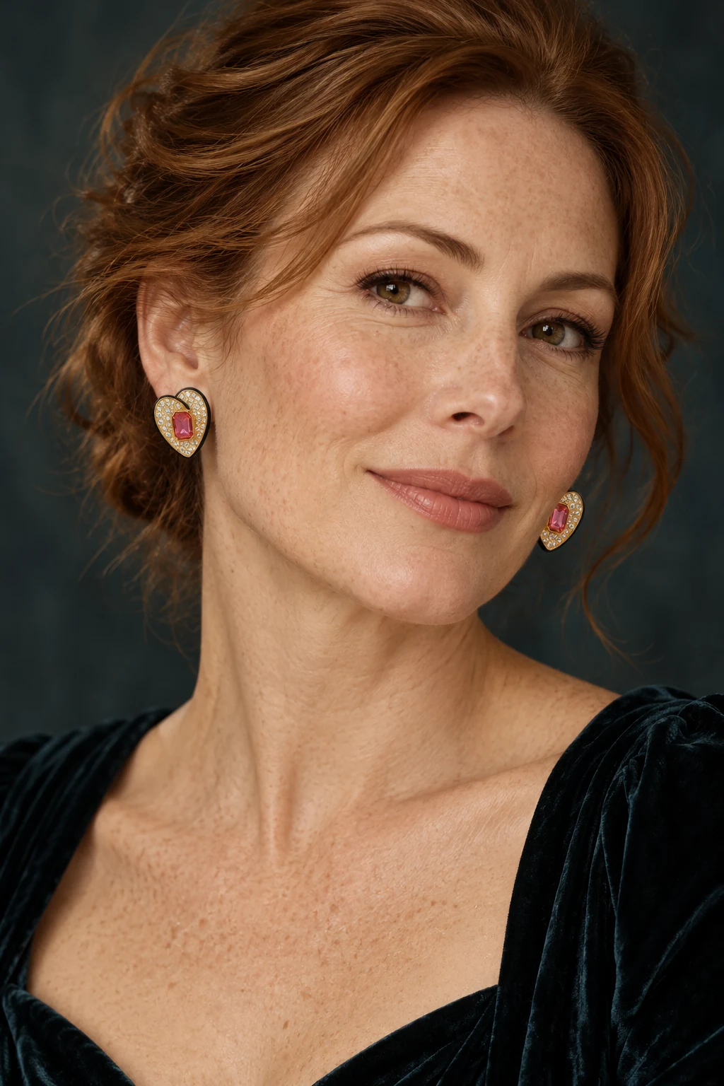 The Pénélope Sonnet Pink Earrings worn on a model — AI-generated styling preview