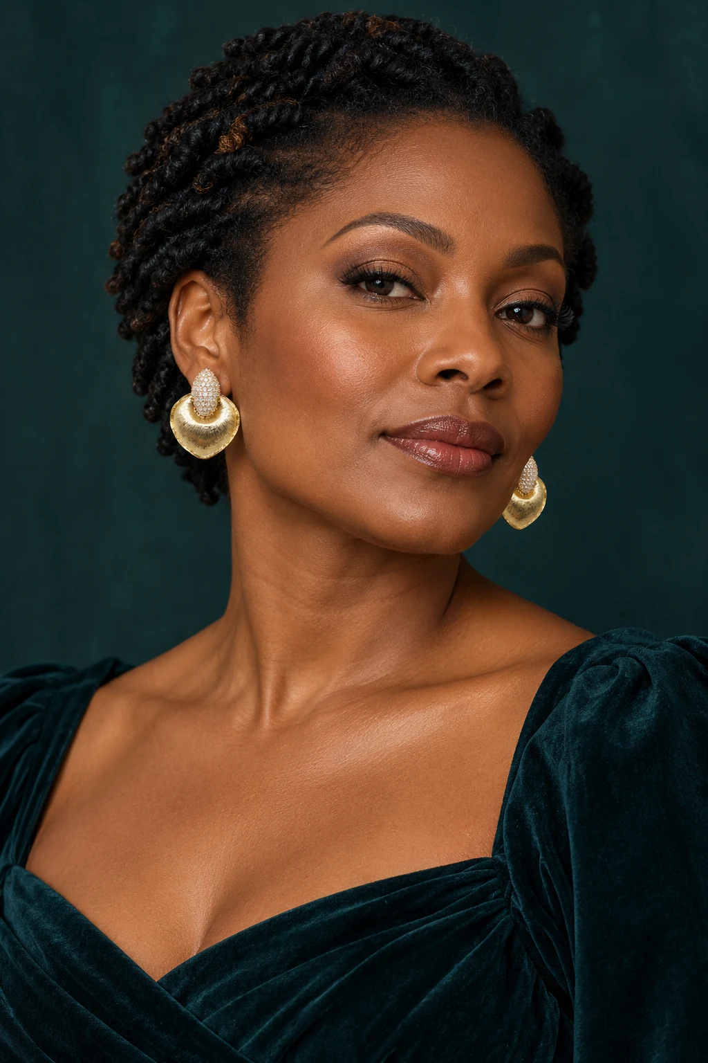 The Brielle Muse Earrings worn on a model — AI-generated styling preview