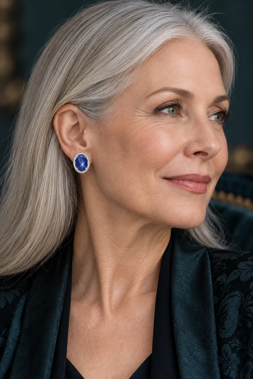 The Flora Serenade Blue Earrings worn on a model — AI-generated styling preview