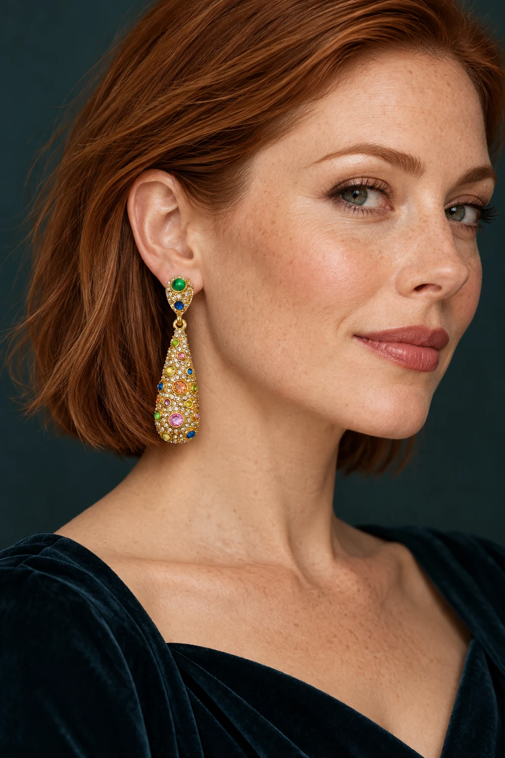 The Oriane Nocturne Earrings worn on a model — AI-generated styling preview