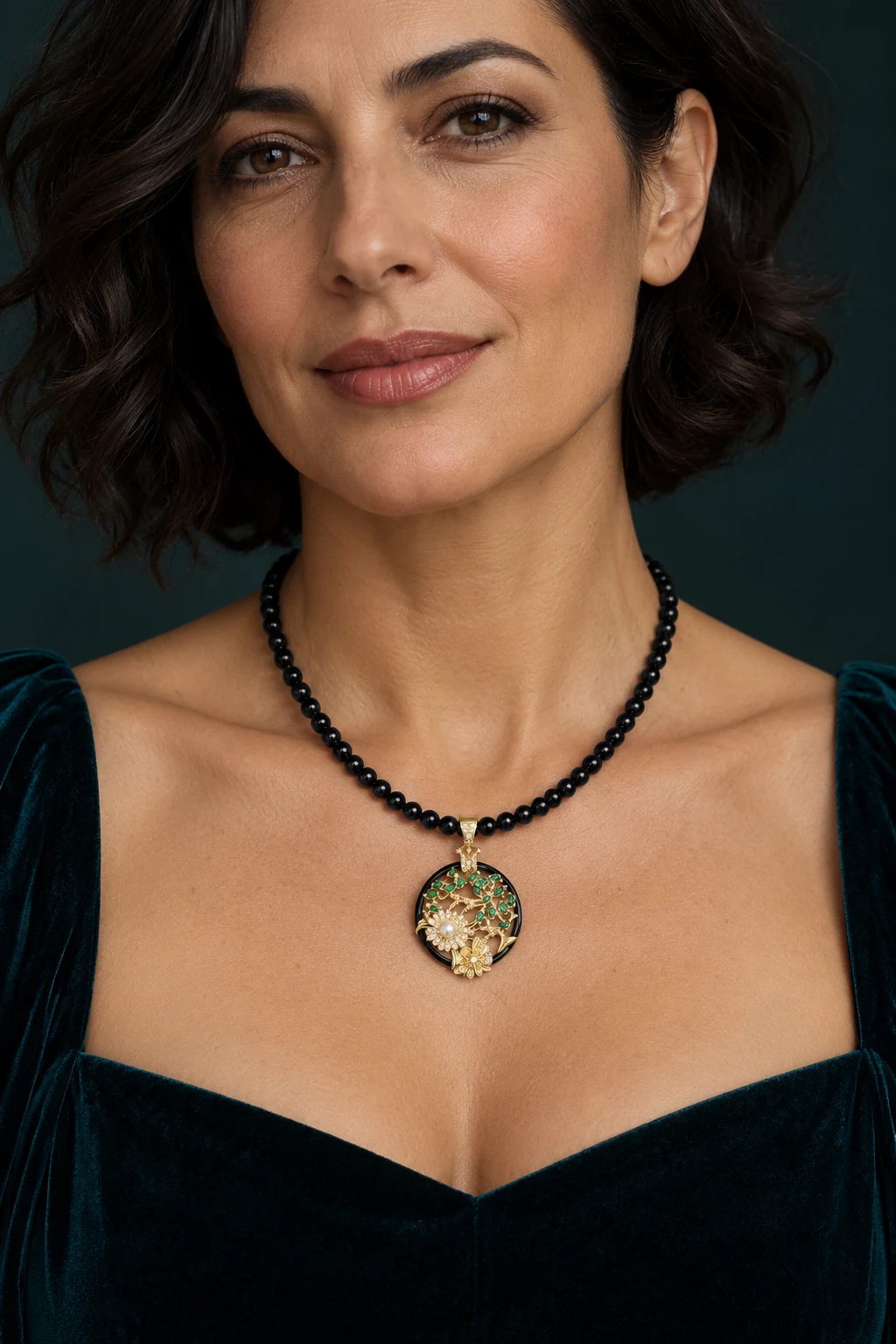 The Marie Waltz Necklace worn on a model — AI-generated styling preview