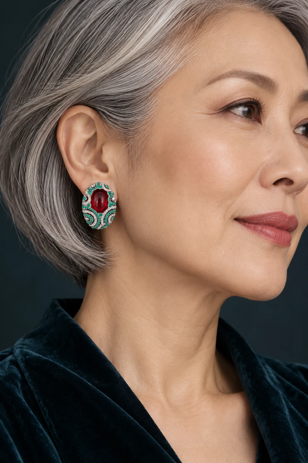 The Margaux Jardin Silver-Tone Earrings worn on a model — AI-generated styling preview