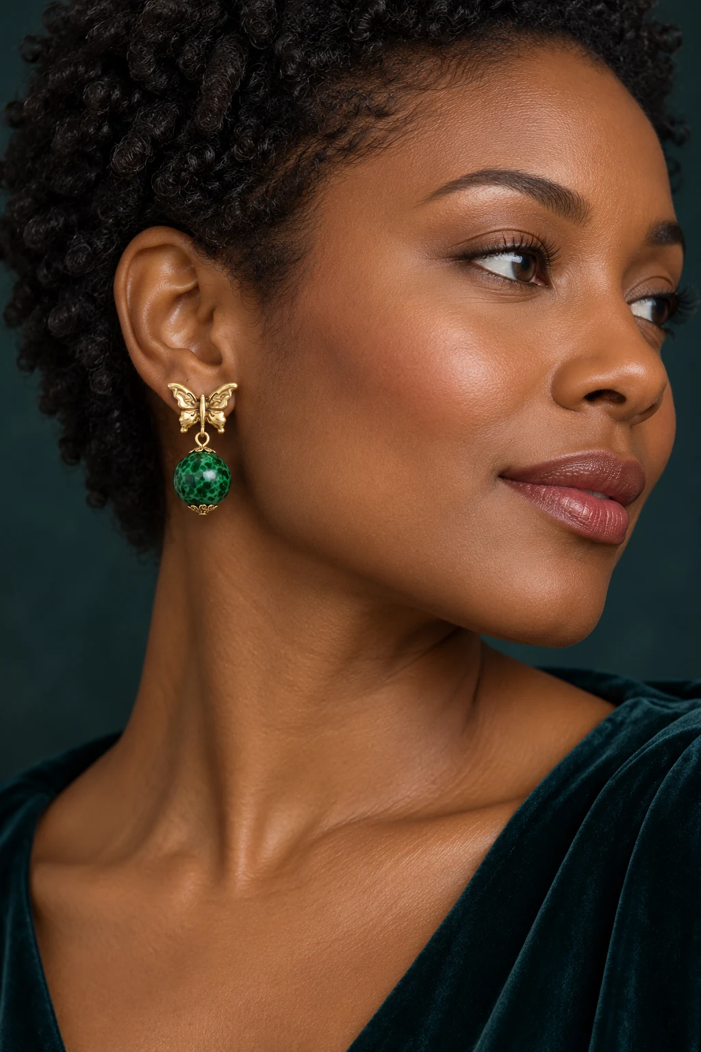 The Marianne Muse Green Earrings worn on a model — AI-generated styling preview