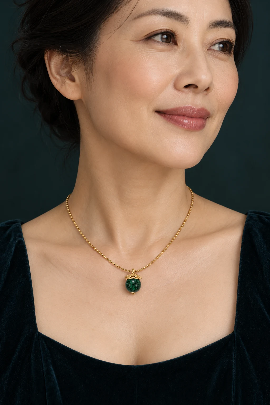 The Marianne Muse Green Necklace worn on a model — AI-generated styling preview