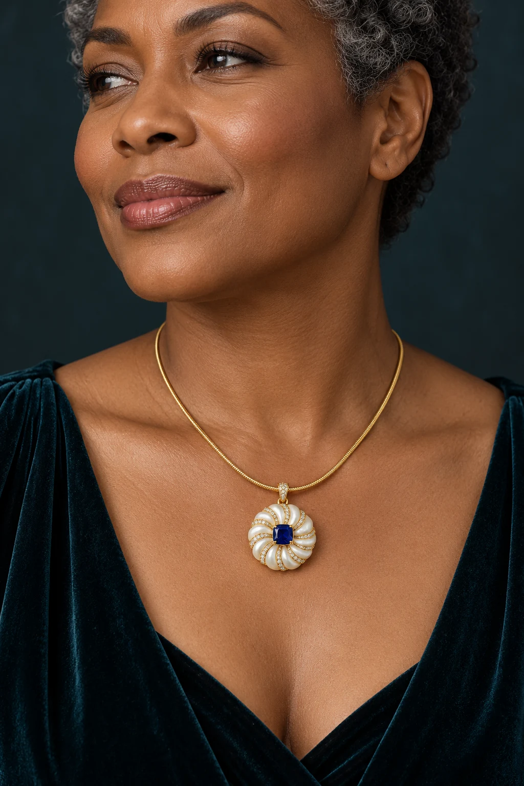 The Diane Serenade Necklace worn on a model — AI-generated styling preview