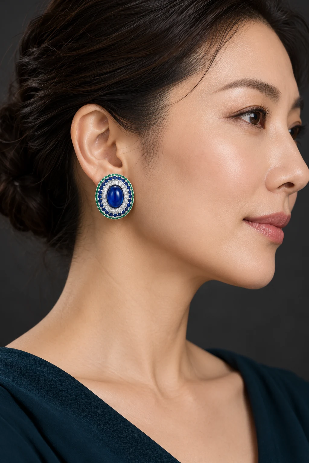 The Ambre Reverie Earrings worn on a model — AI-generated styling preview