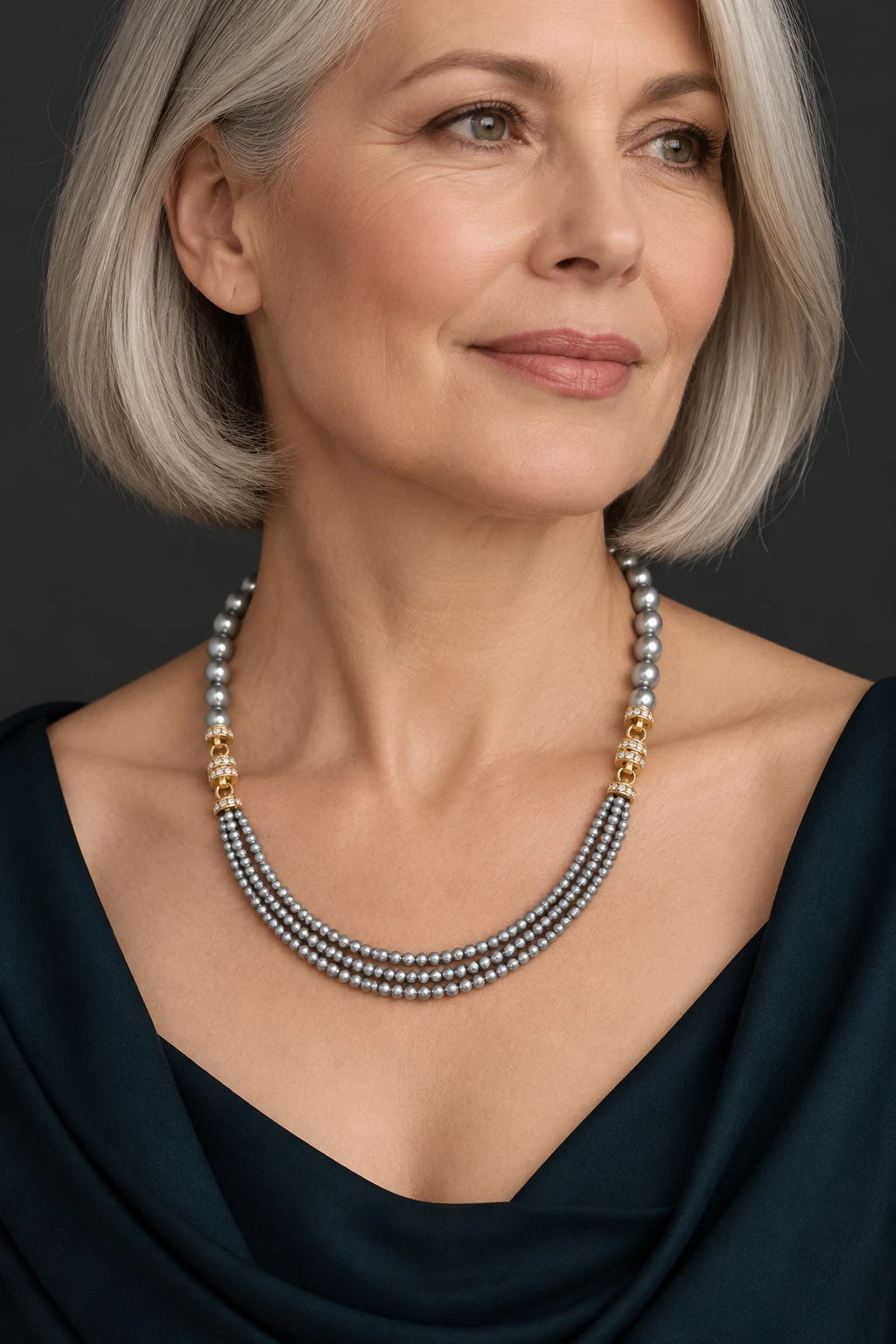 The Vivienne Romance Grey Necklace worn on a model — AI-generated styling preview