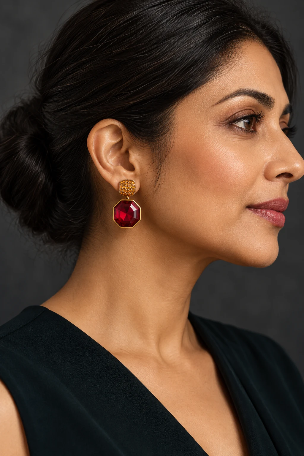 The Francine Éclat Earrings worn on a model — AI-generated styling preview
