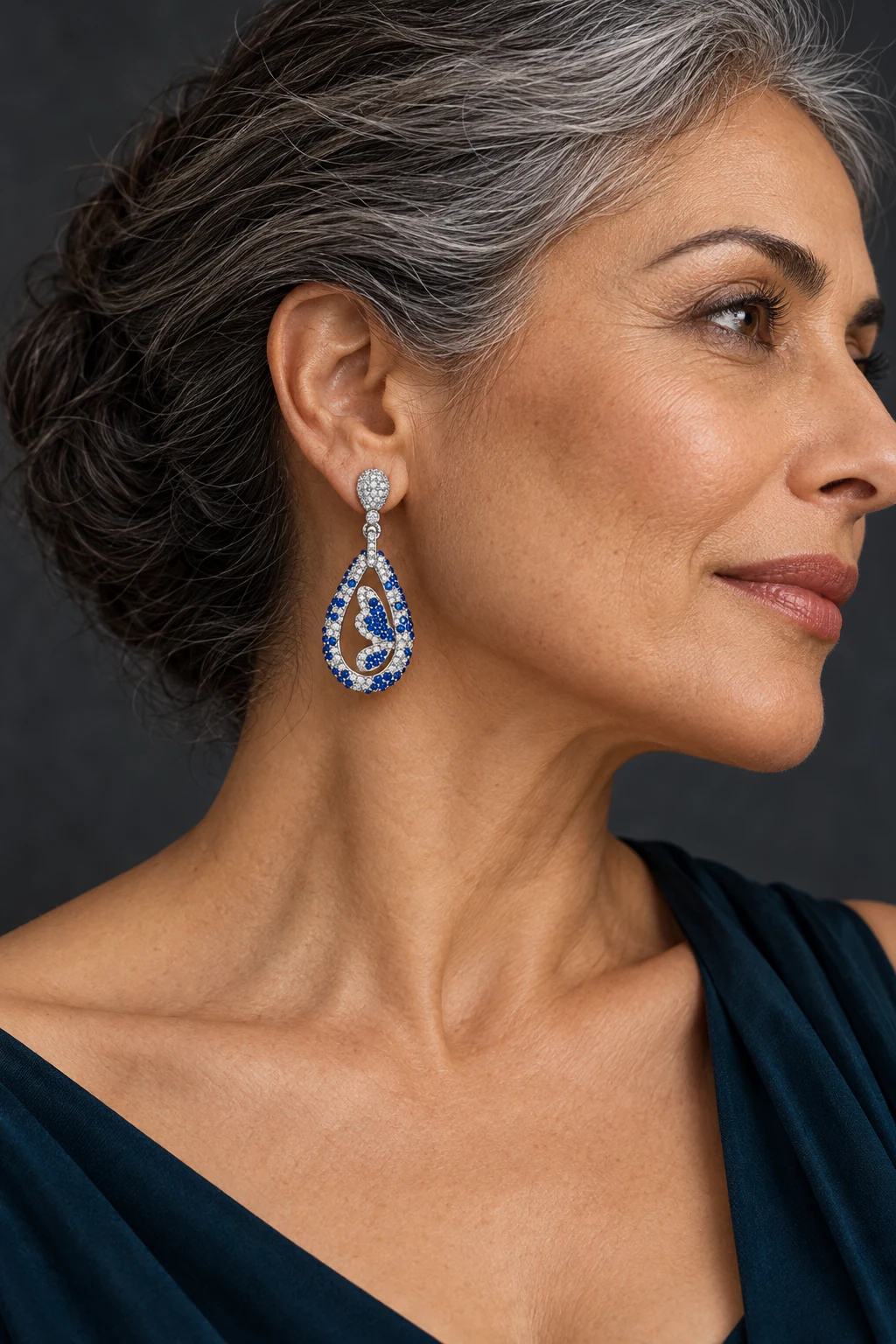 The Monique Sonnet Earrings worn on a model — AI-generated styling preview