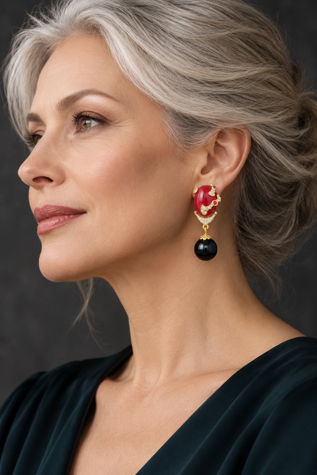 The Alice Fable Earrings worn on a model — AI-generated styling preview