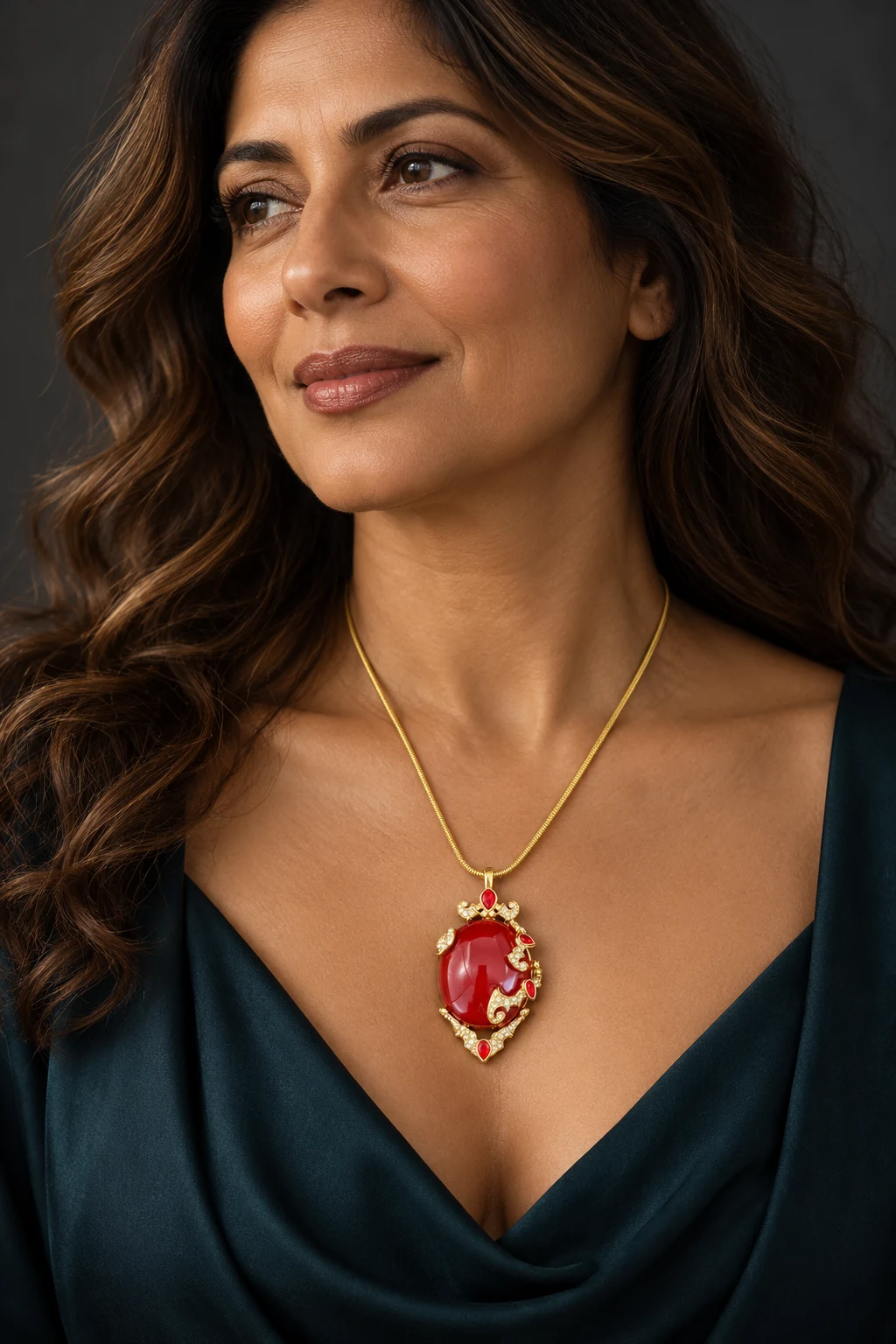 The Alice Fable Necklace worn on a model — AI-generated styling preview