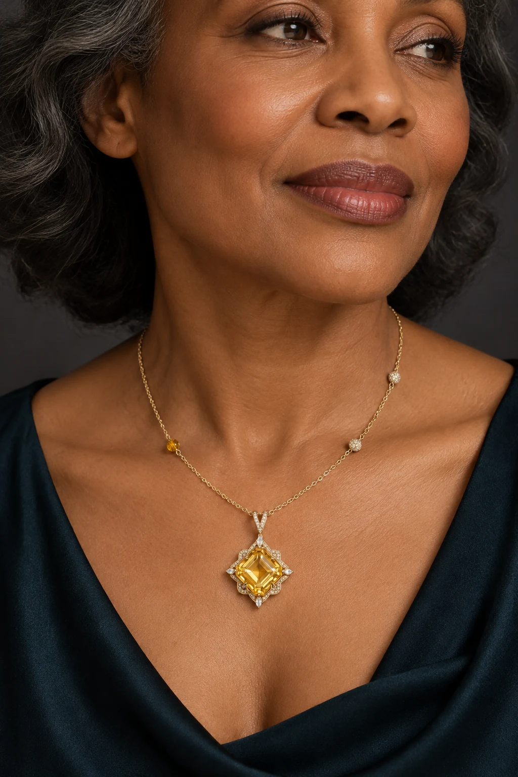 The Apolline Nocturne Necklace worn on a model — AI-generated styling preview