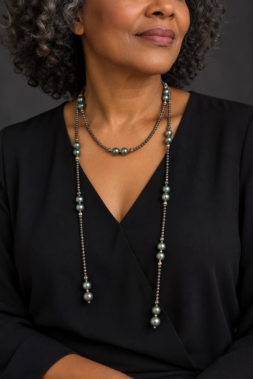 The Alix Sonata Necklace worn on a model — AI-generated styling preview