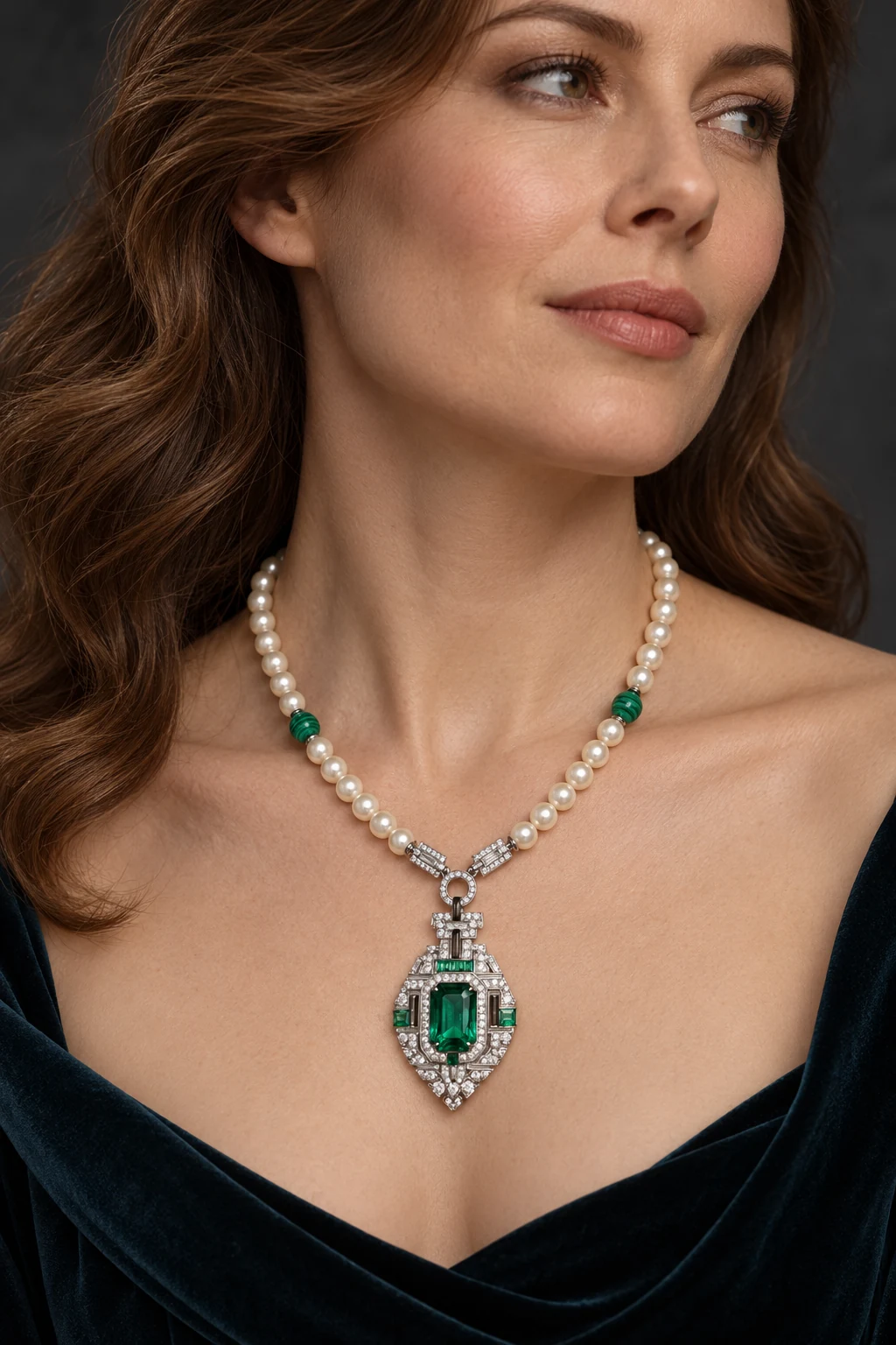 The Claire Waltz Necklace worn on a model — AI-generated styling preview