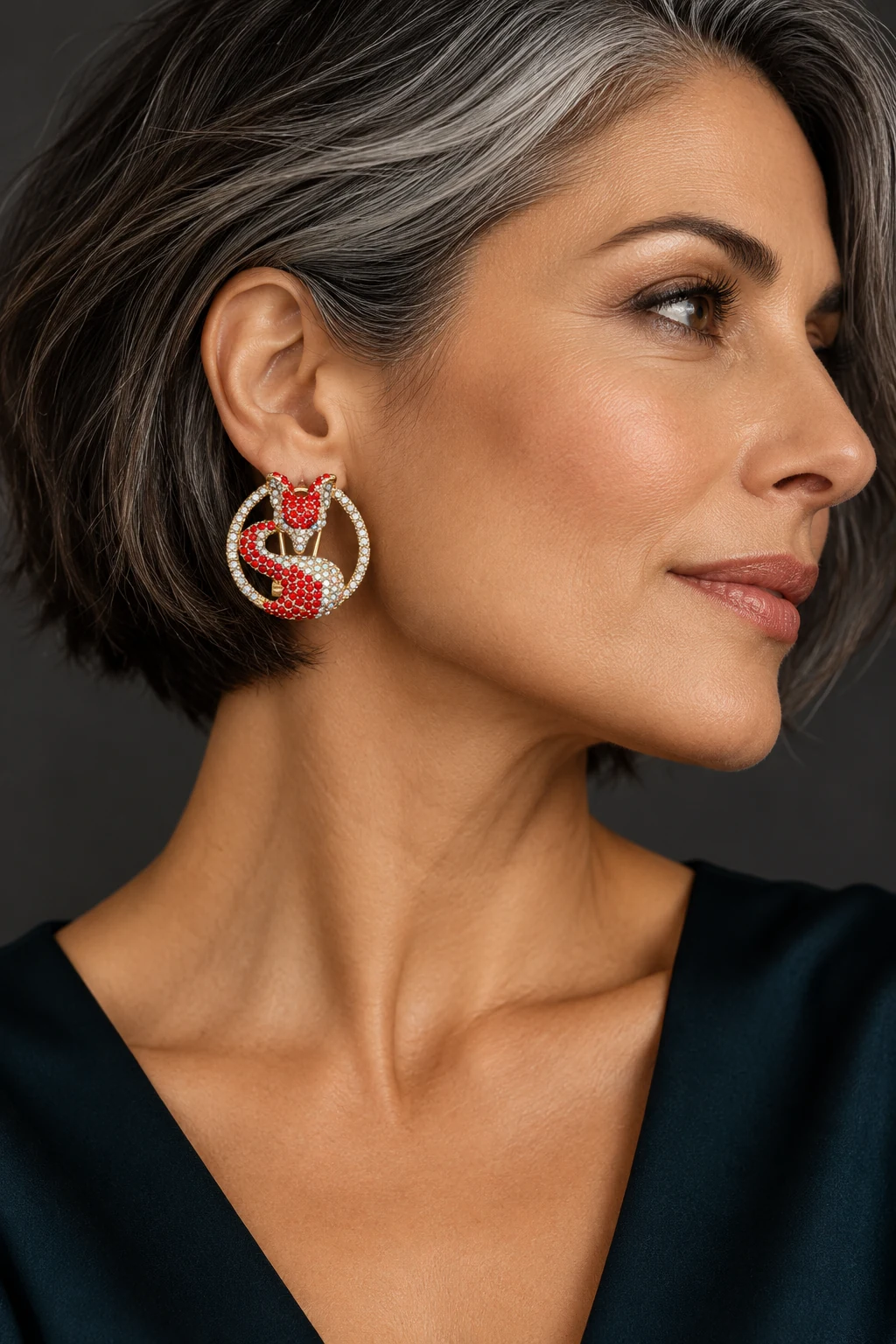 The Liliane Nocturne Earrings worn on a model — AI-generated styling preview