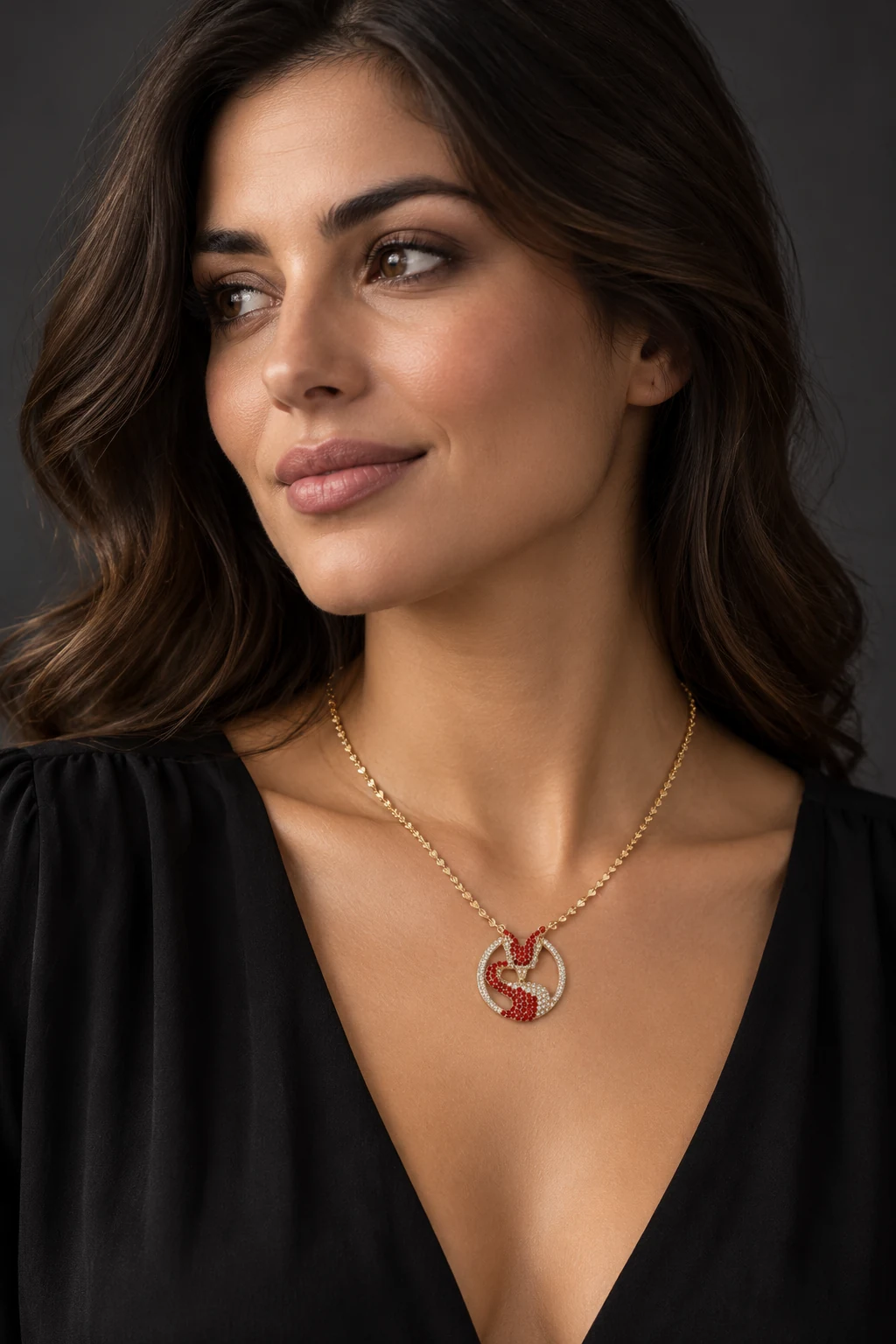 The Liliane Nocturne Necklace worn on a model — AI-generated styling preview