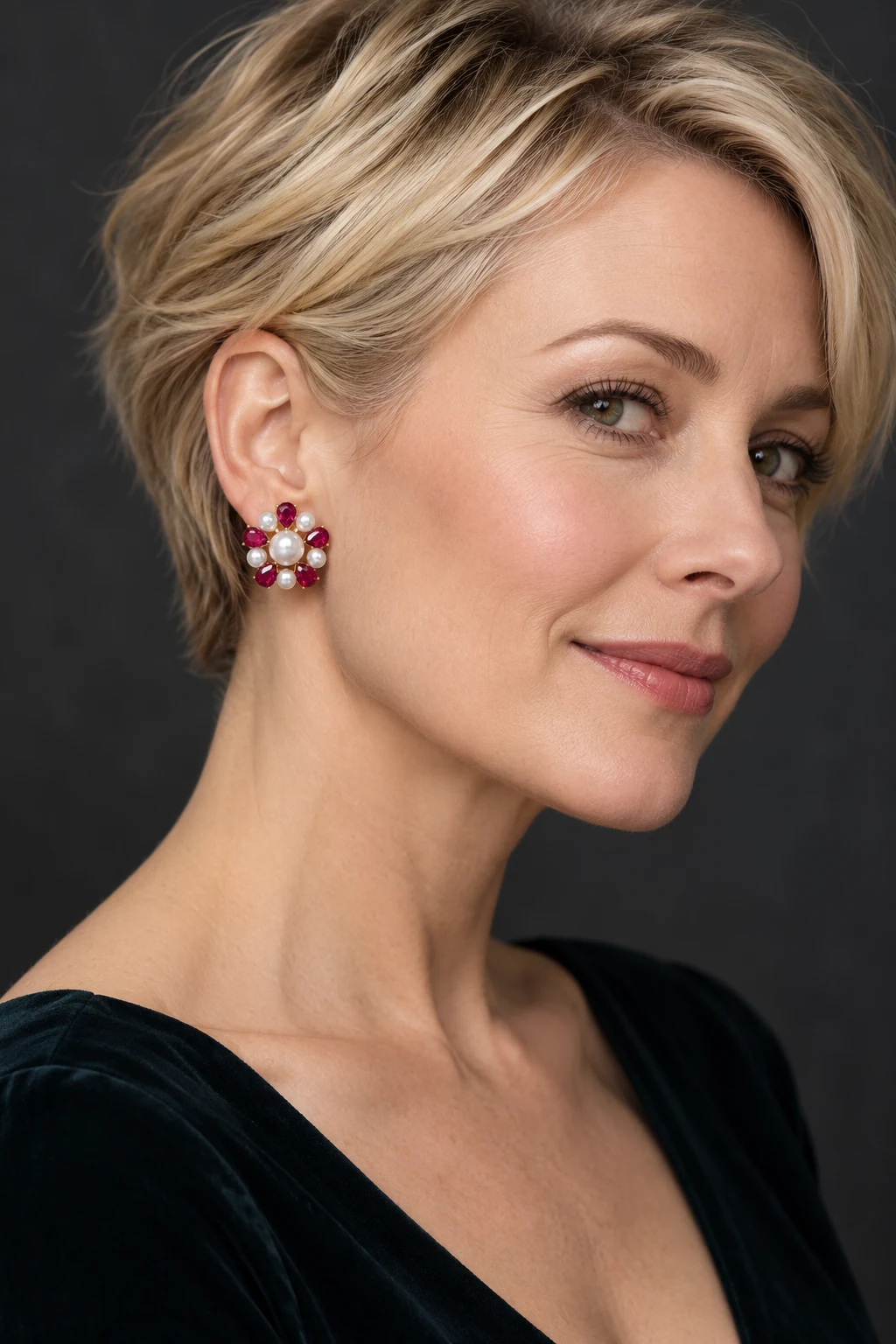 The Roxane Waltz Red Earrings worn on a model — AI-generated styling preview