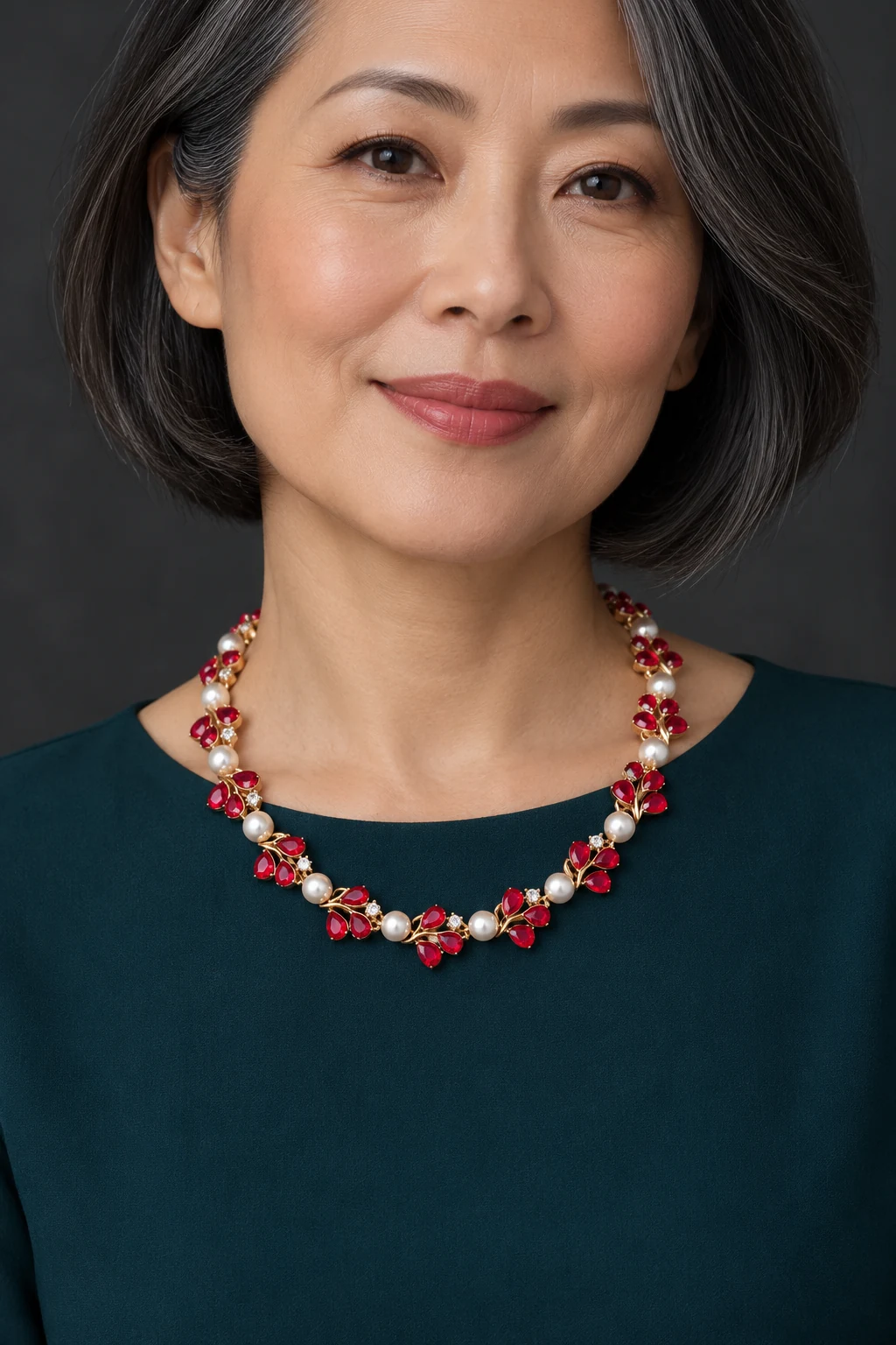 The Roxane Waltz Red Necklace worn on a model — AI-generated styling preview