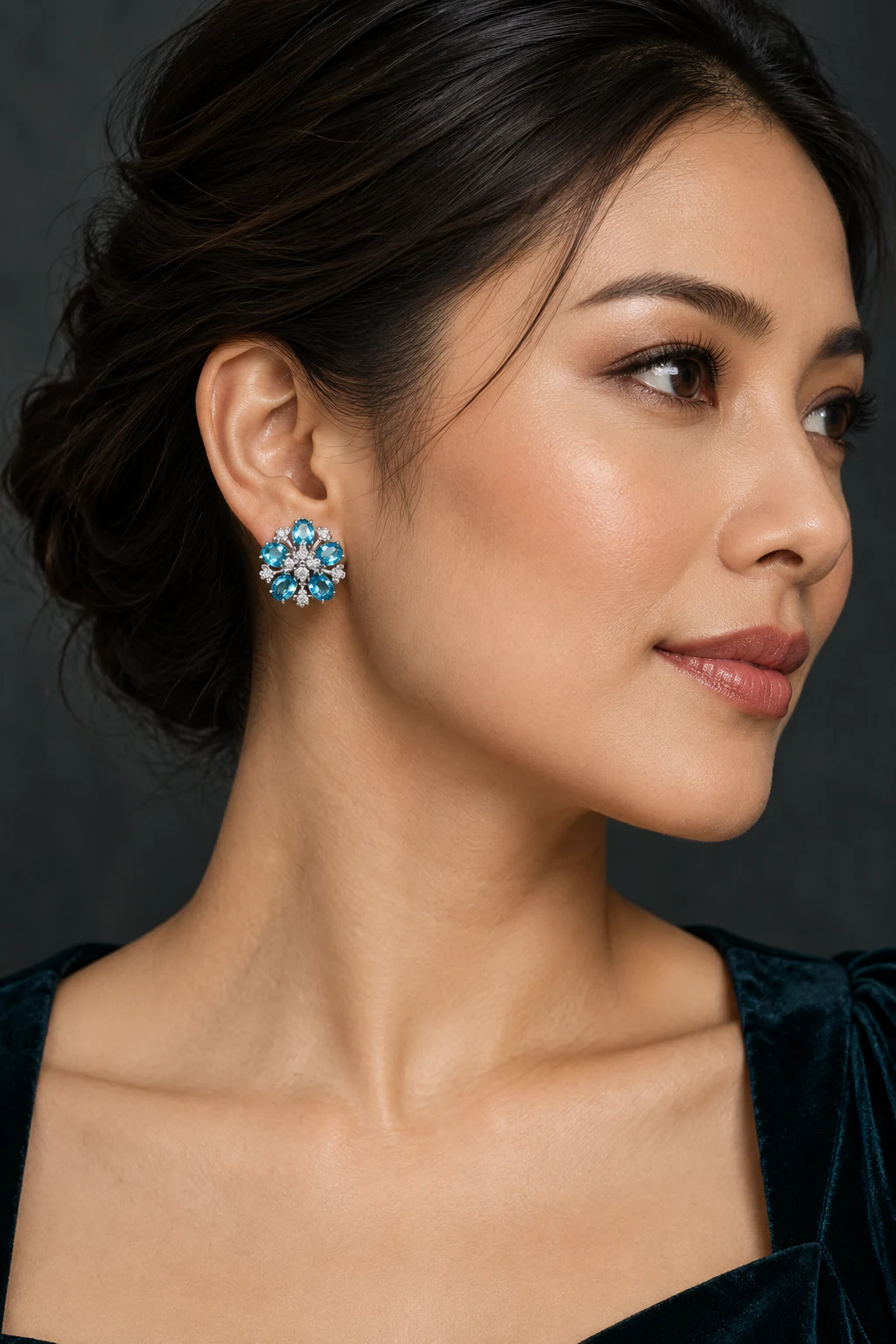 The Zoé Arabesque Earrings worn on a model — AI-generated styling preview