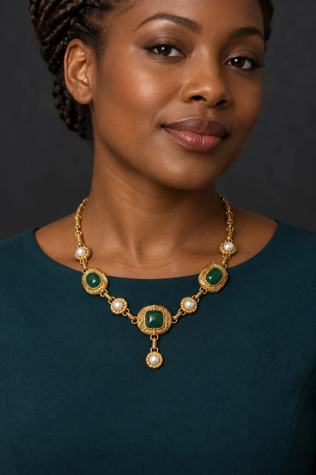 The Pauline Serenade Necklace worn on a model — AI-generated styling preview