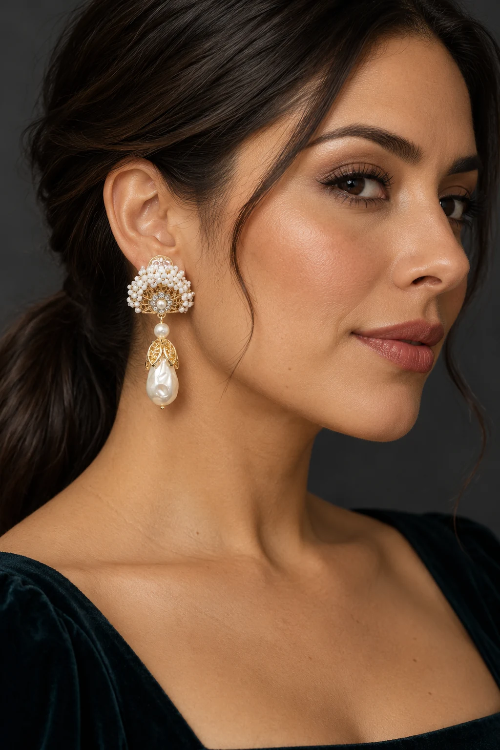The Isolde Muse Earrings worn on a model — AI-generated styling preview