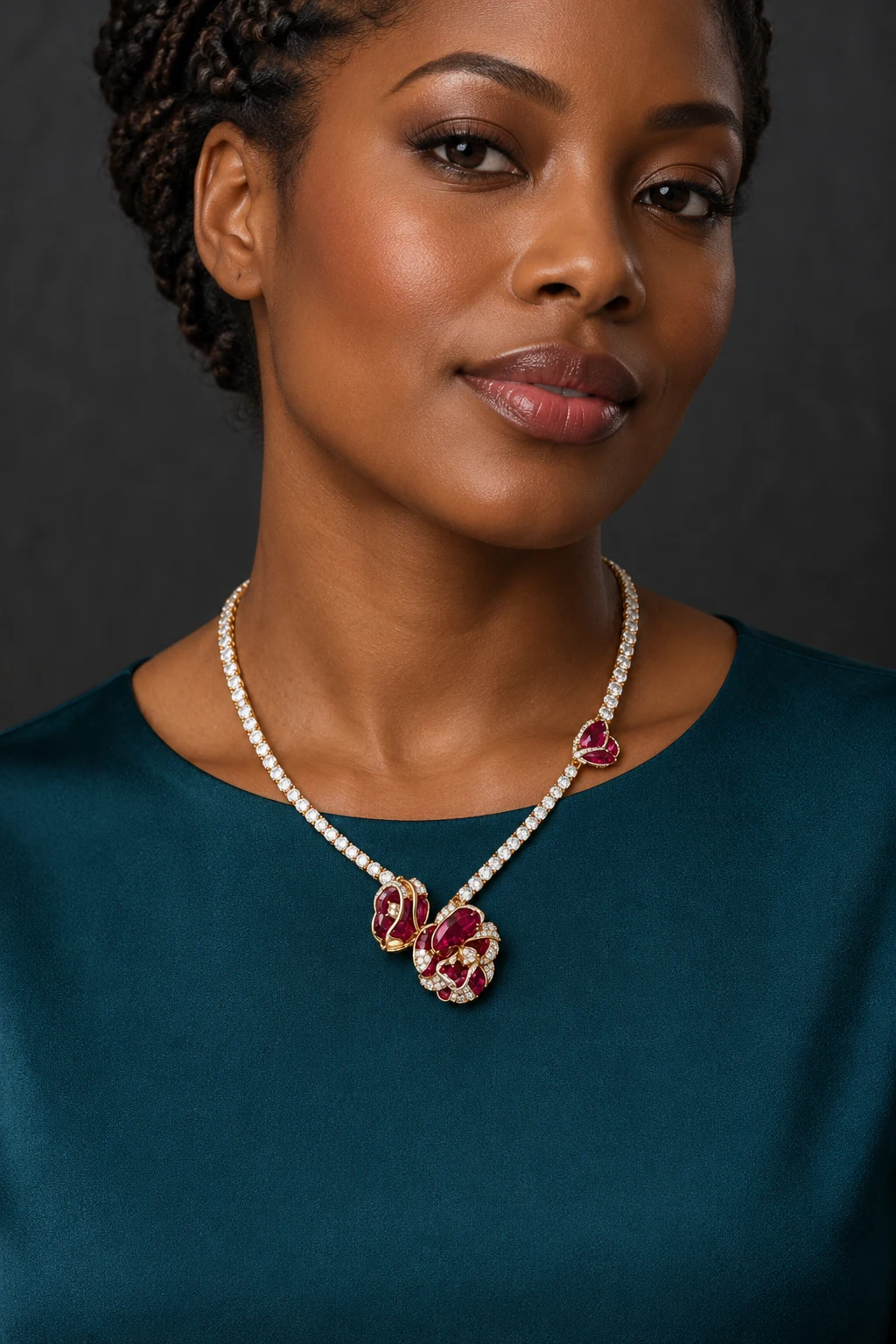 The Aurore Poème Necklace worn on a model — AI-generated styling preview