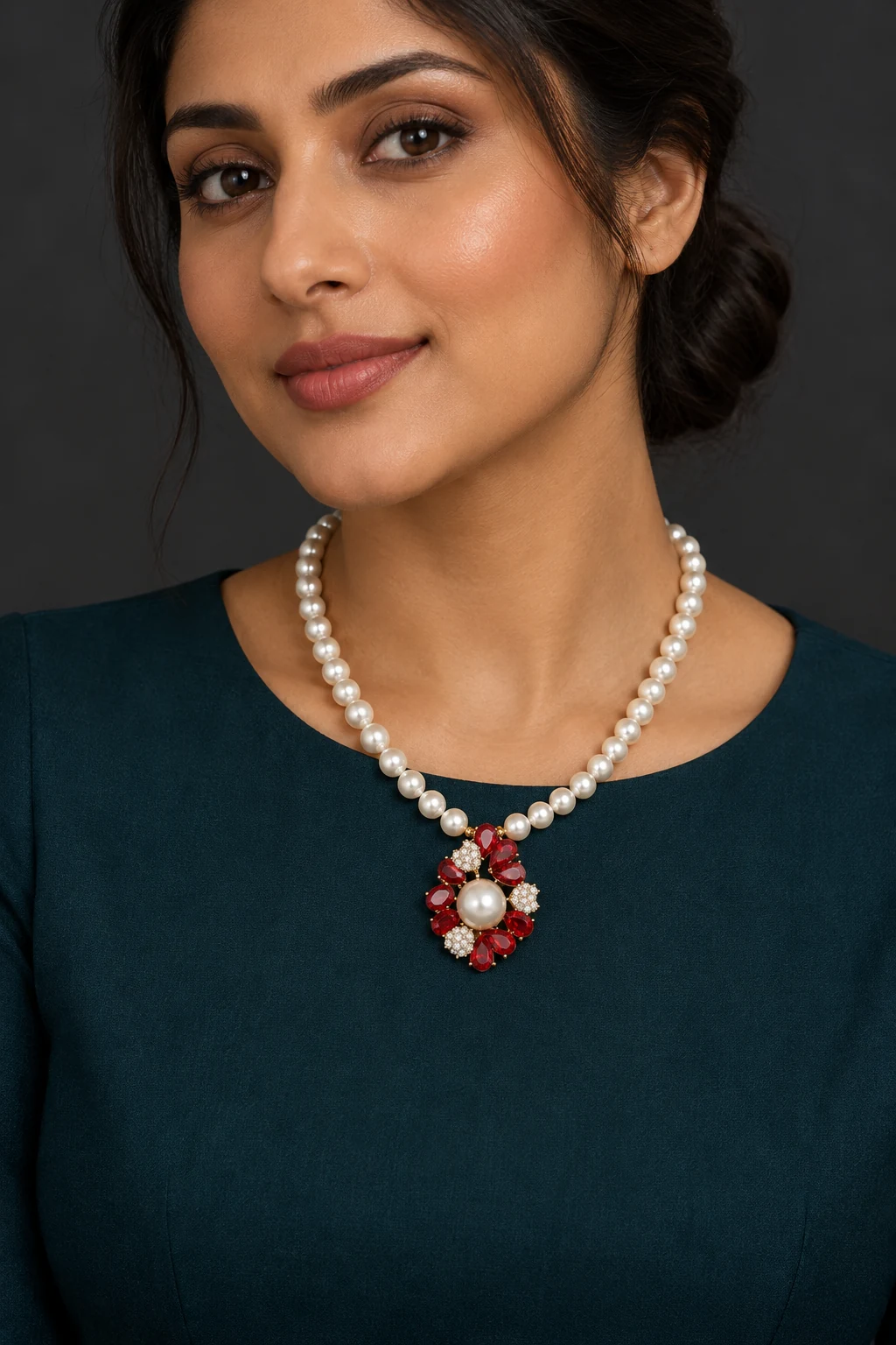 The Mireille Muse Necklace worn on a model — AI-generated styling preview