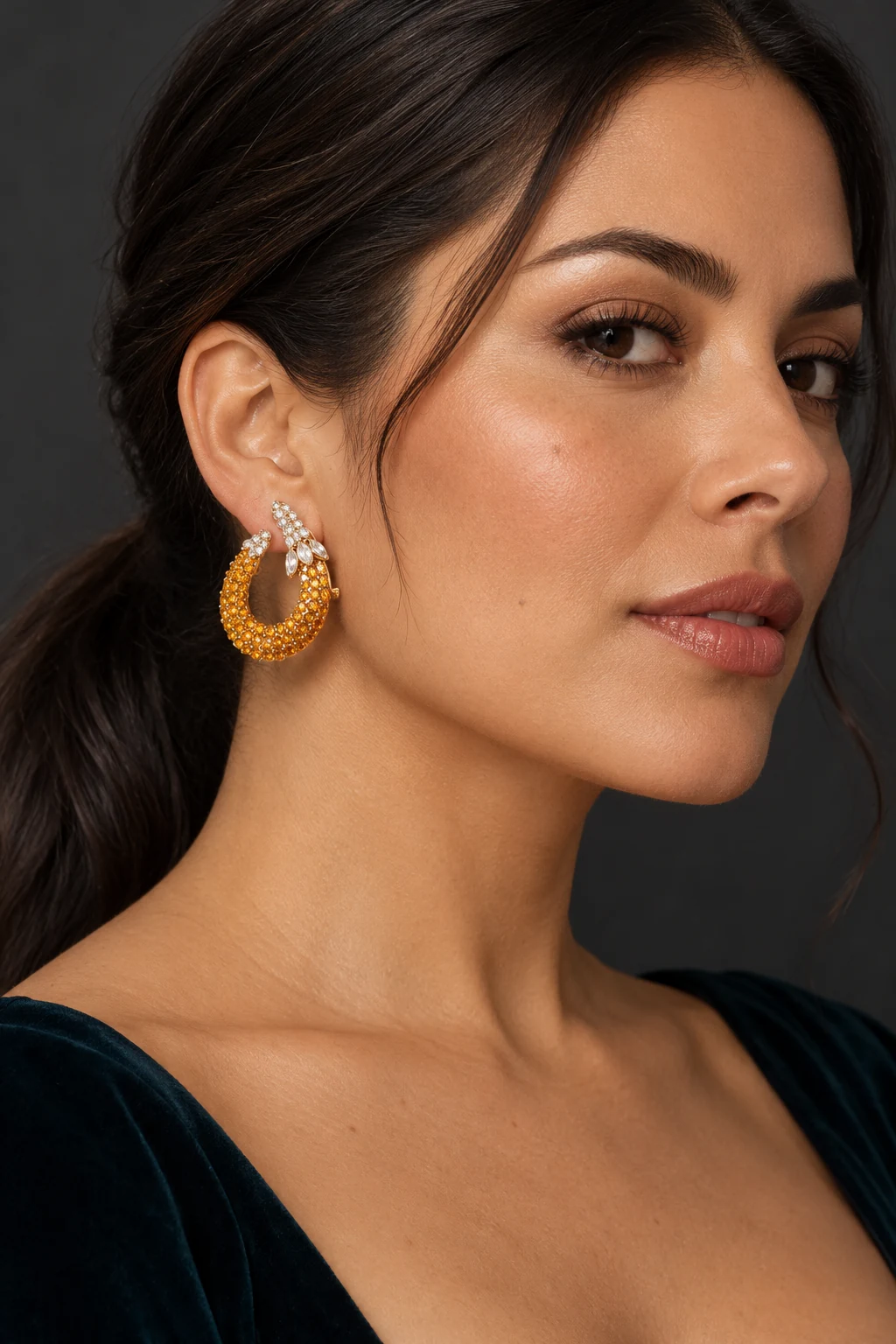 The Théa Nocturne Earrings worn on a model — AI-generated styling preview