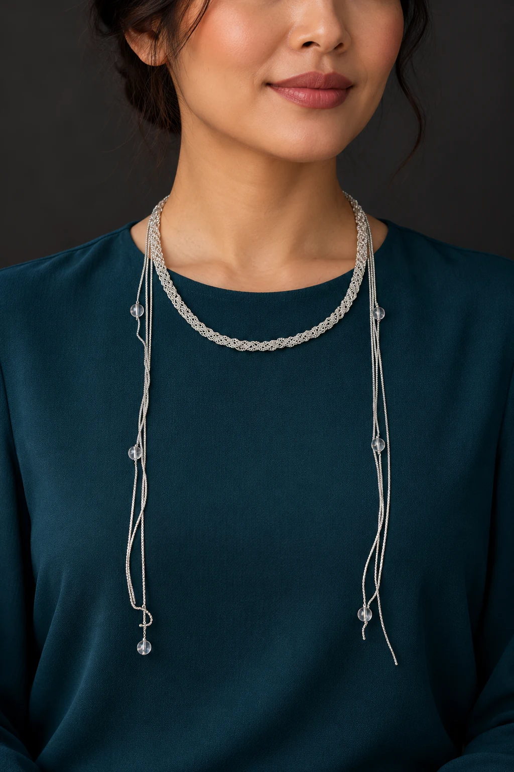 The Clarisse Serenade Necklace worn on a model — AI-generated styling preview