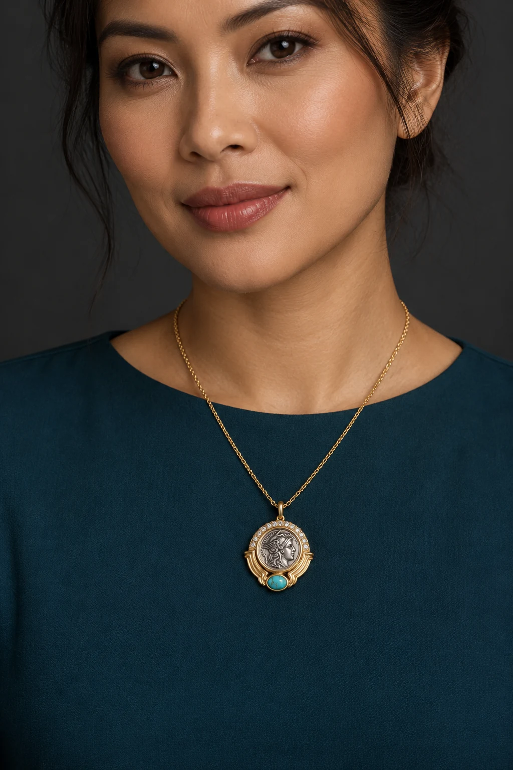 The Amandine Fable Necklace worn on a model — AI-generated styling preview