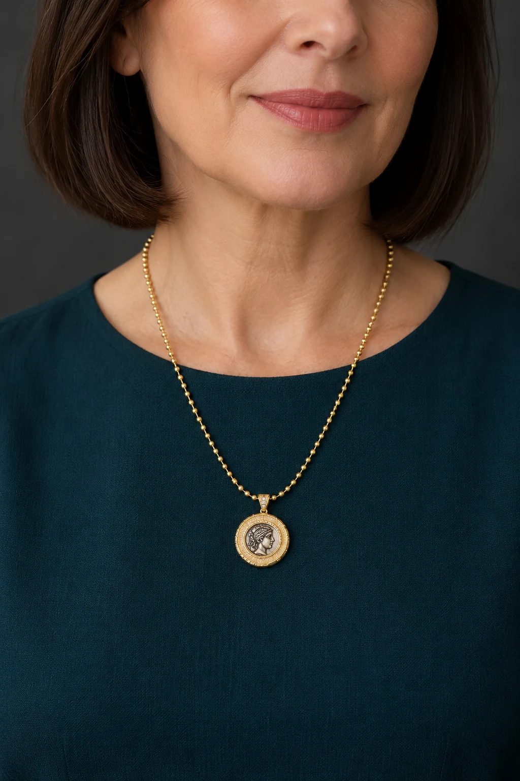 The Margot Sonnet Necklace worn on a model — AI-generated styling preview