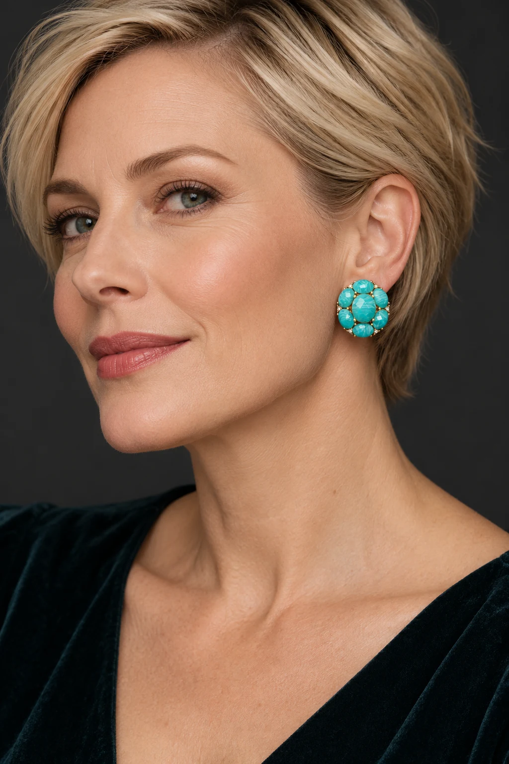 The Zoé Nocturne Earrings worn on a model — AI-generated styling preview