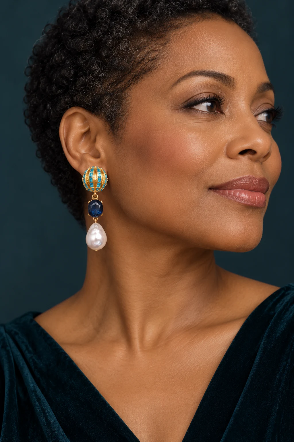 The Ambre Poème Earrings worn on a model — AI-generated styling preview
