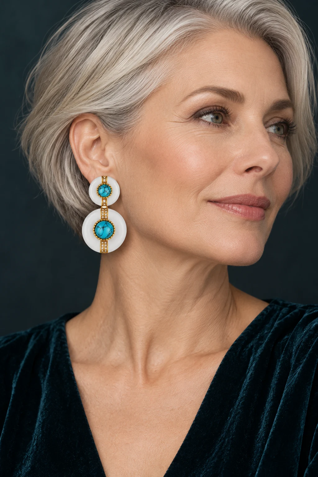 The Élodie Sonnet Earrings worn on a model — AI-generated styling preview