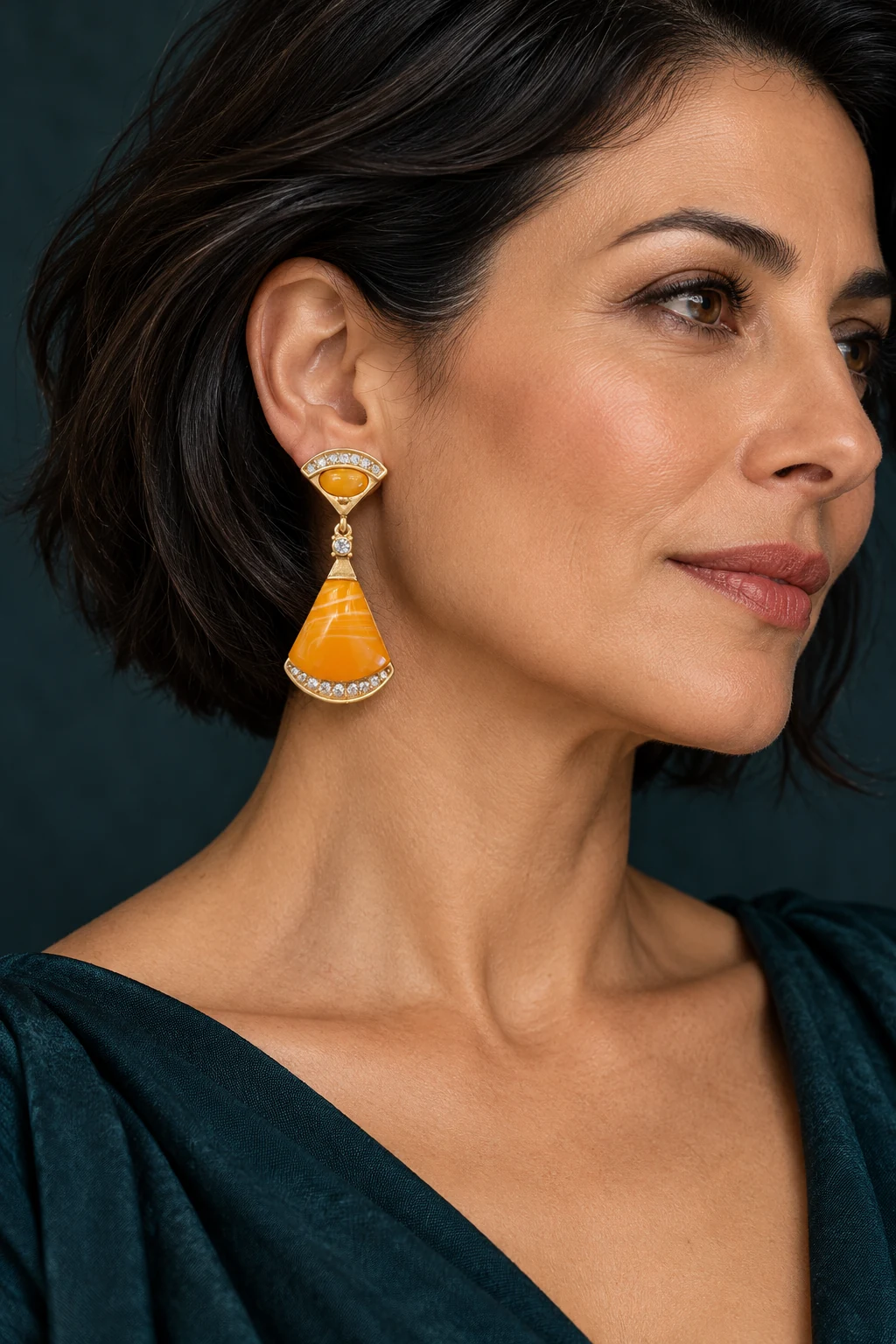 The Mathilde Rhapsody Earrings worn on a model — AI-generated styling preview