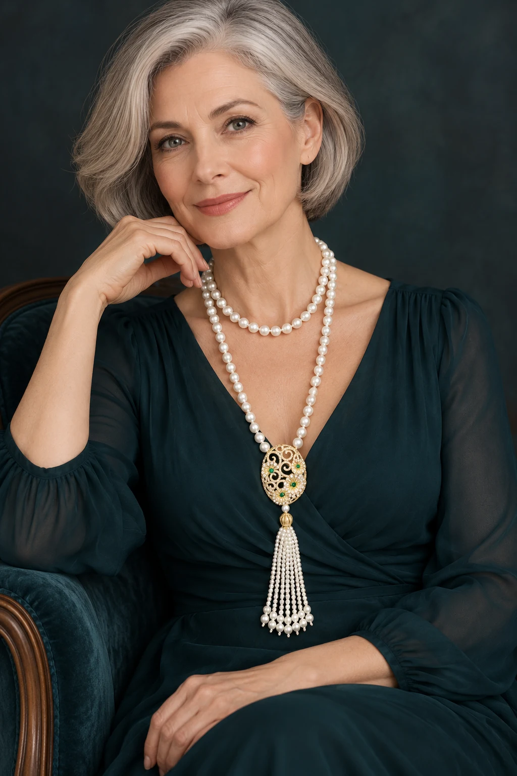 The Inès Waltz Necklace worn on a model — AI-generated styling preview