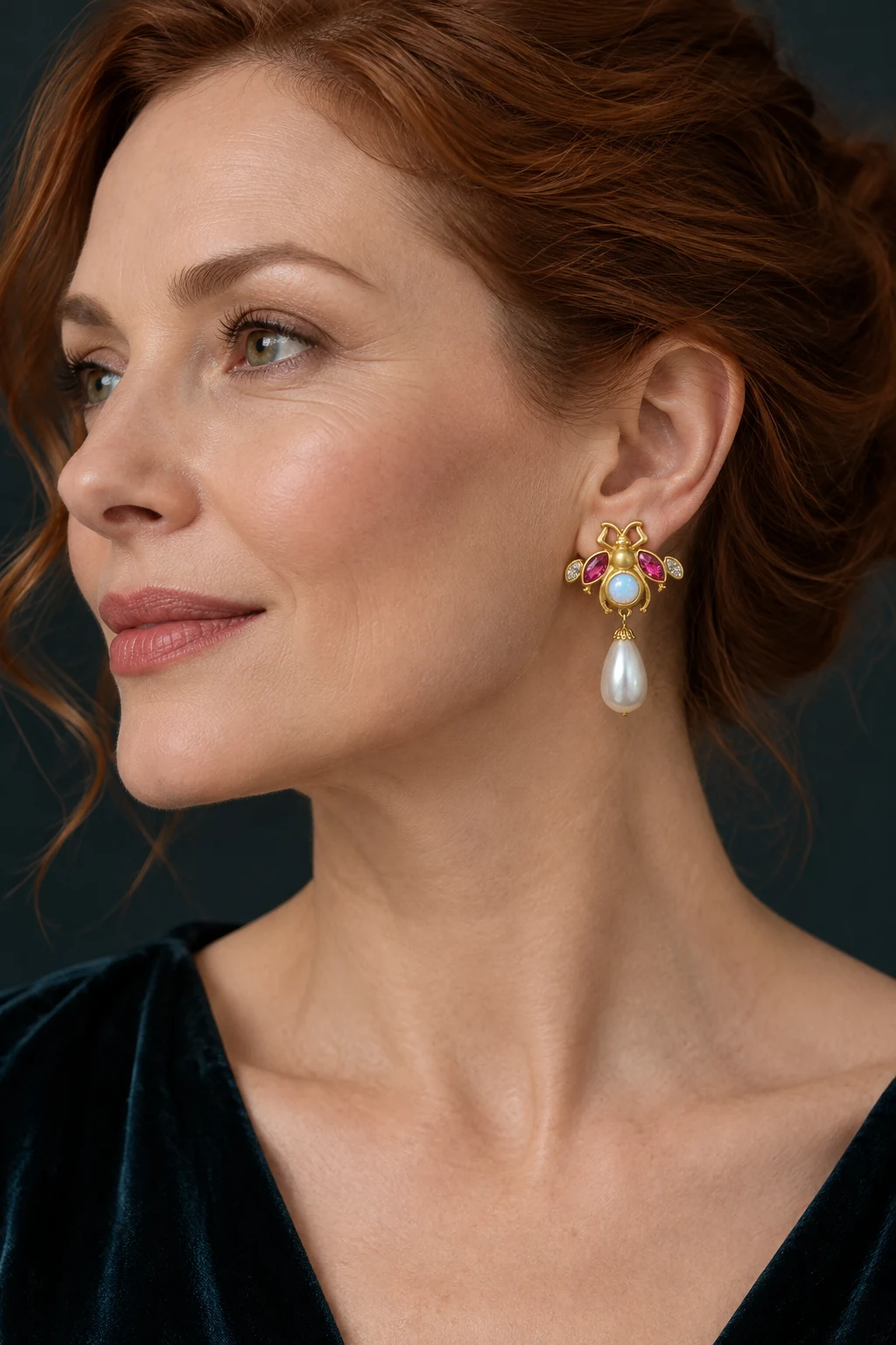 The Jeanne Reverie Earrings worn on a model — AI-generated styling preview